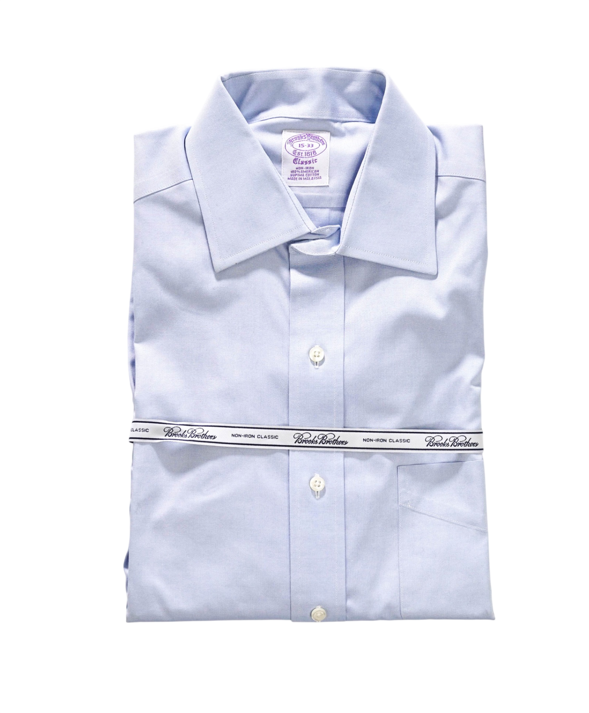 $128 BROOKS BROTHERS - Blue NON-IRON "Classic" Shirt - 15 - 33