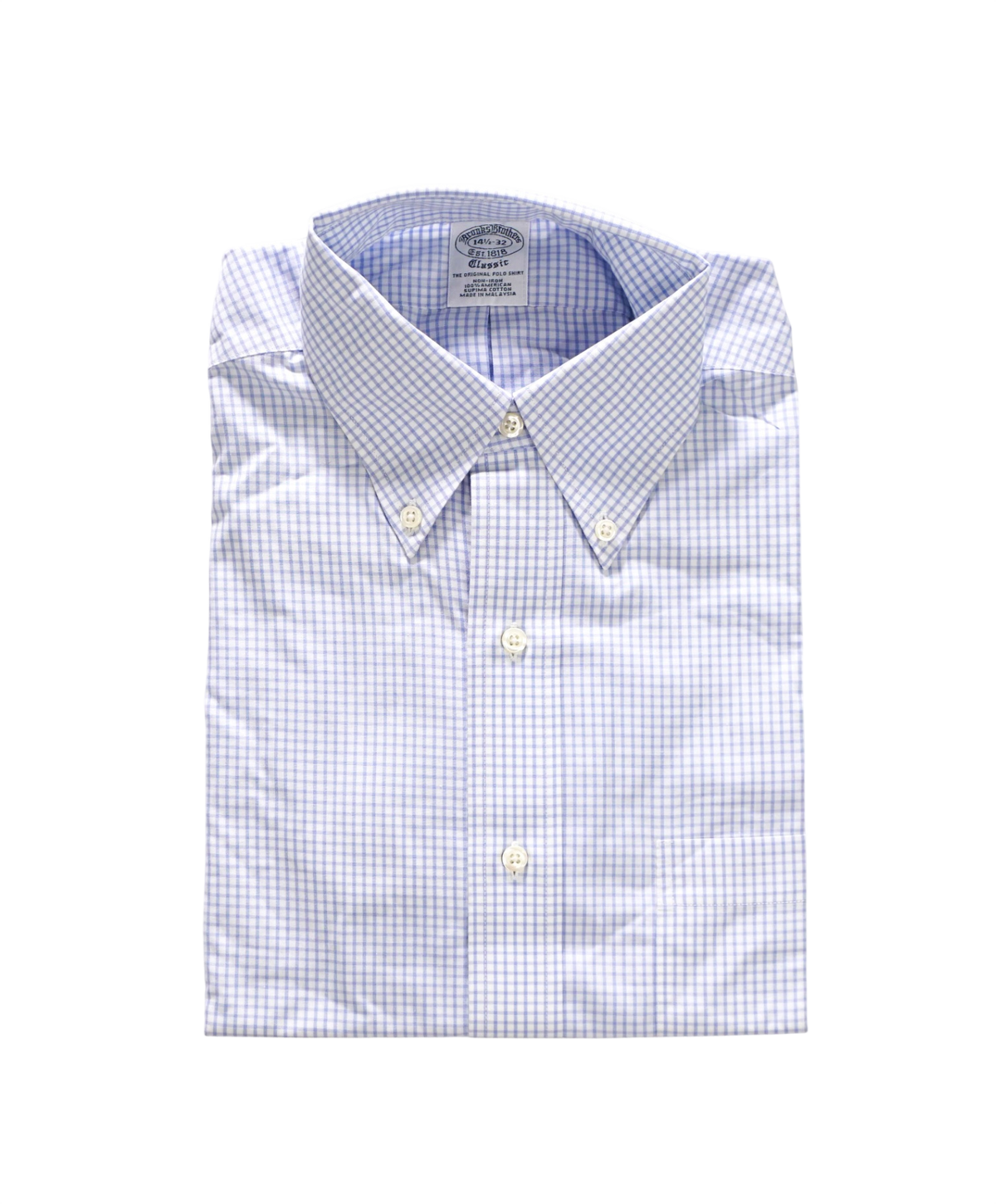 $128 BROOKS BROTHERS - Blue Gingham NON-IRON "Classic" Shirt - 14.5 - 32