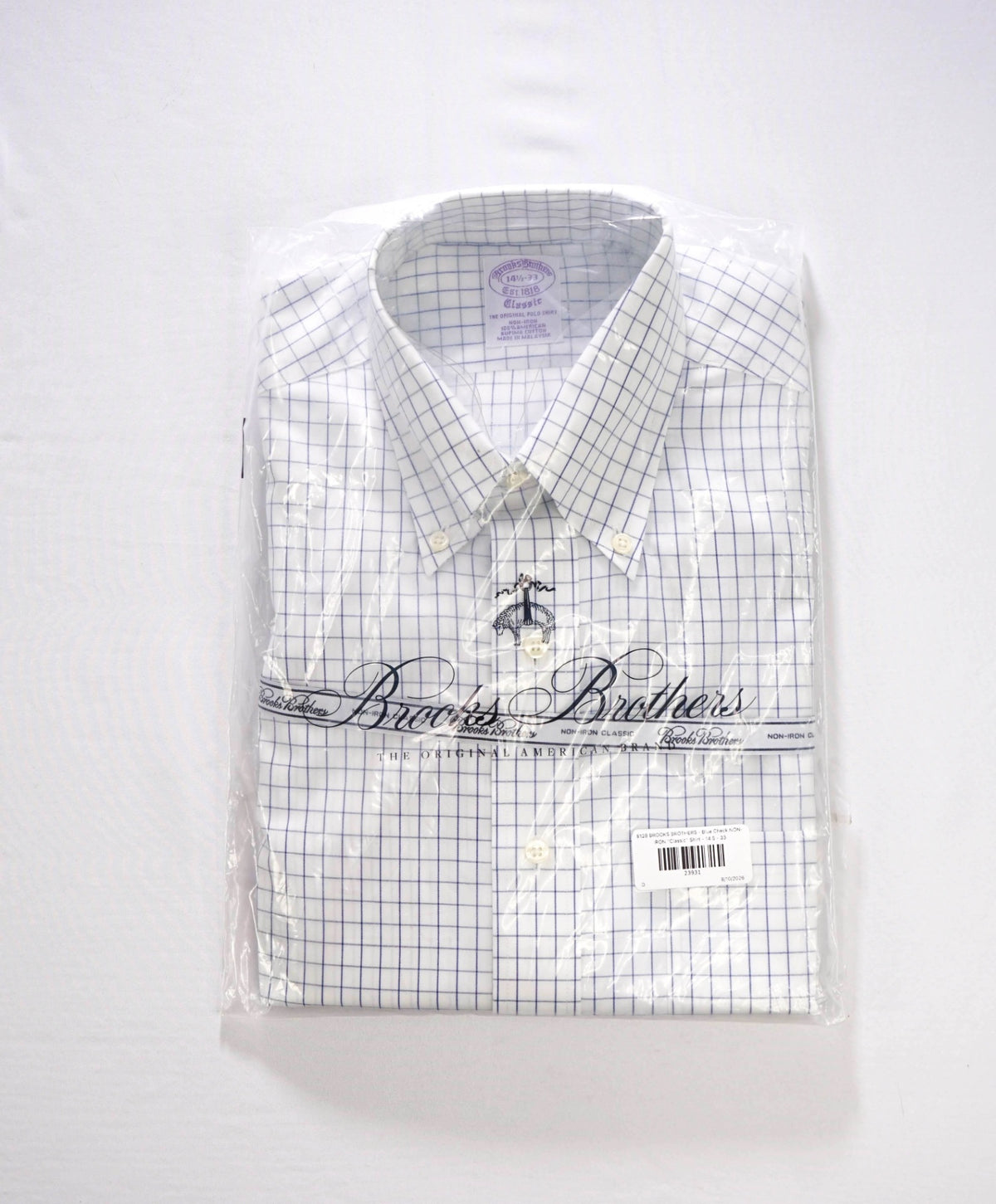 $128 BROOKS BROTHERS - Blue Check NON-IRON "Classic" Shirt - 14.5 - 33