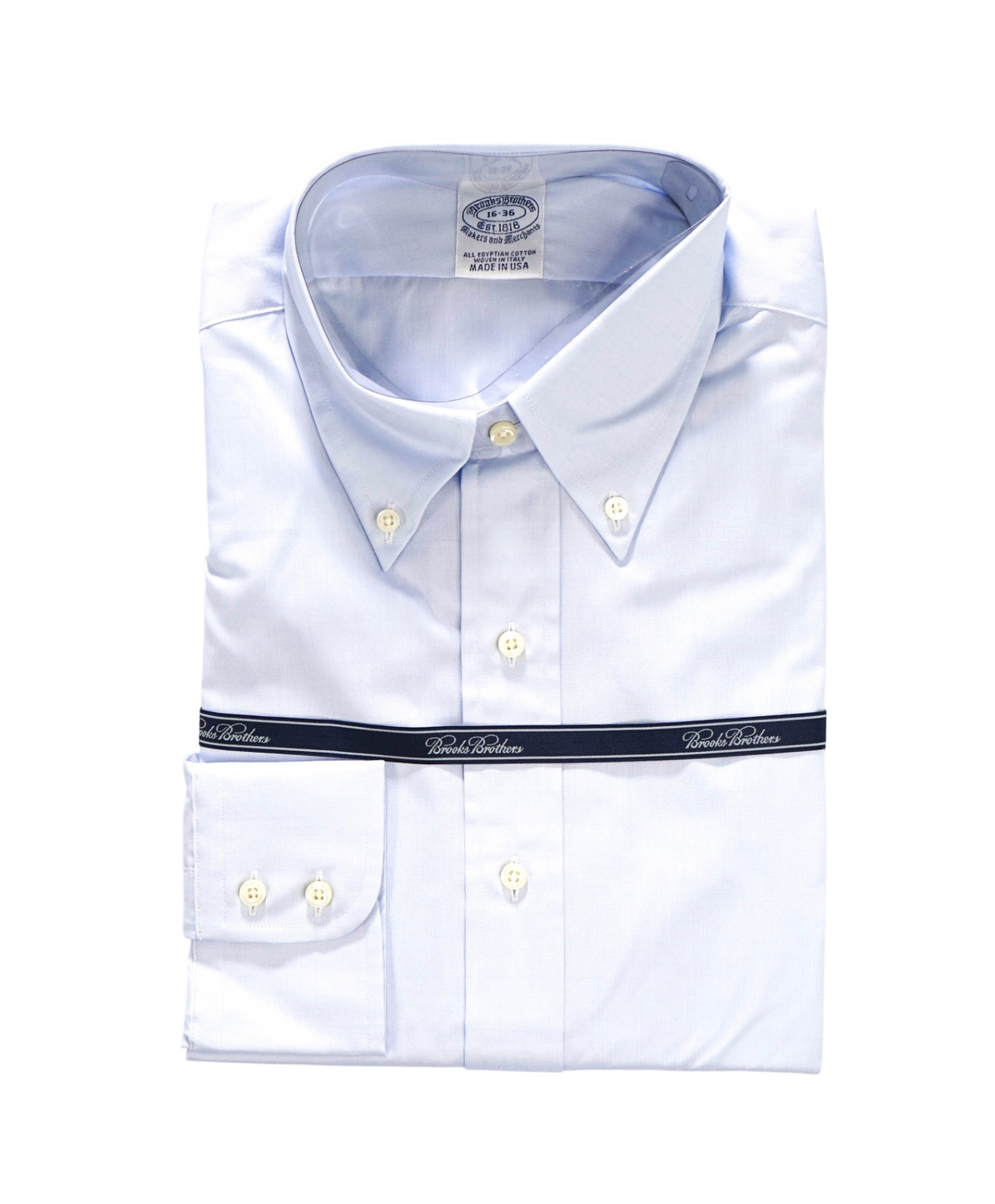 $198 BROOKS BROTHERS - Blue WOVEN IN ITALY Egyptian Cotton Shirt - 16 - 36