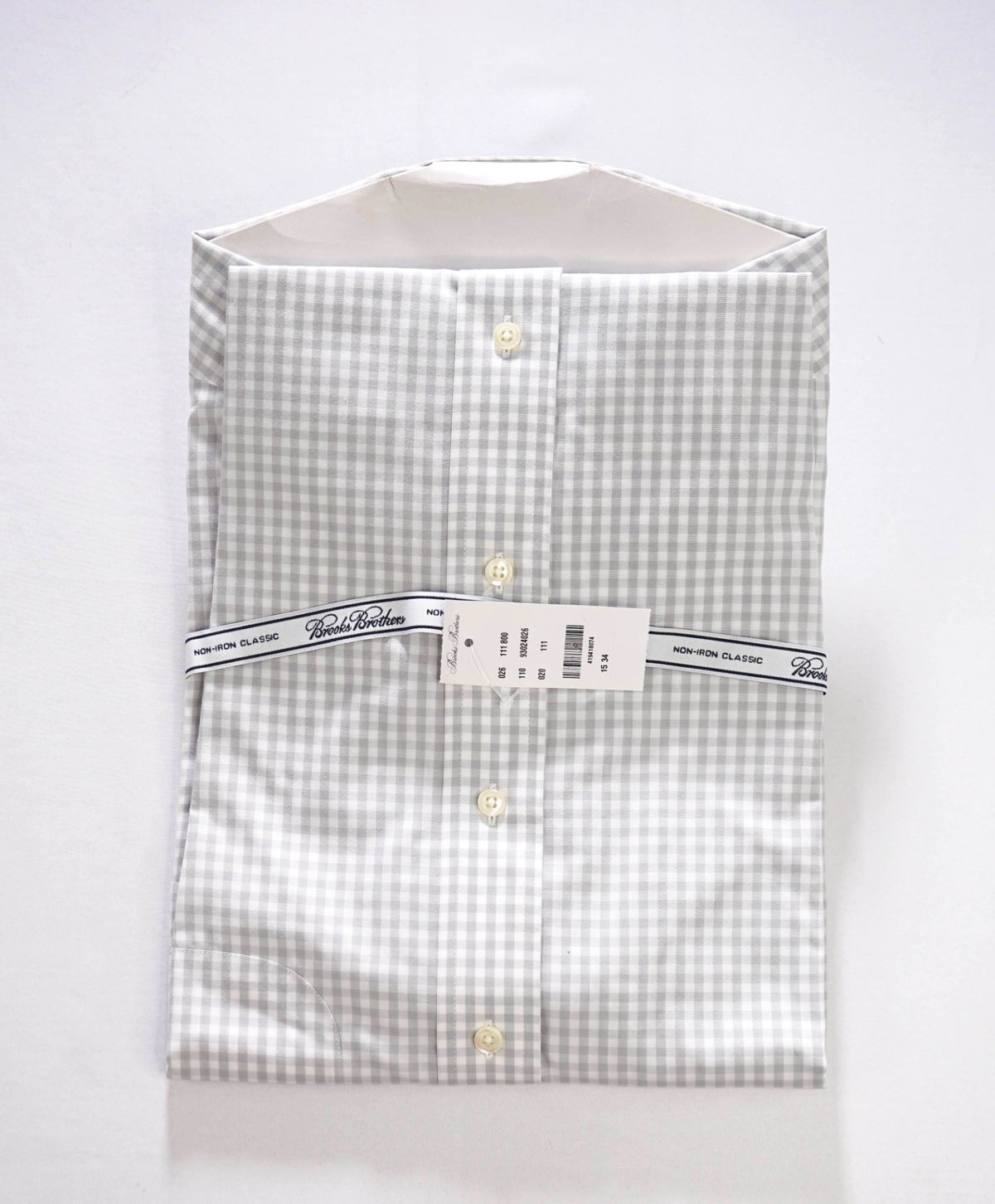 $128 BROOKS BROTHERS - Gray Gingham NON-IRON "Classic" Shirt - 15 - 34