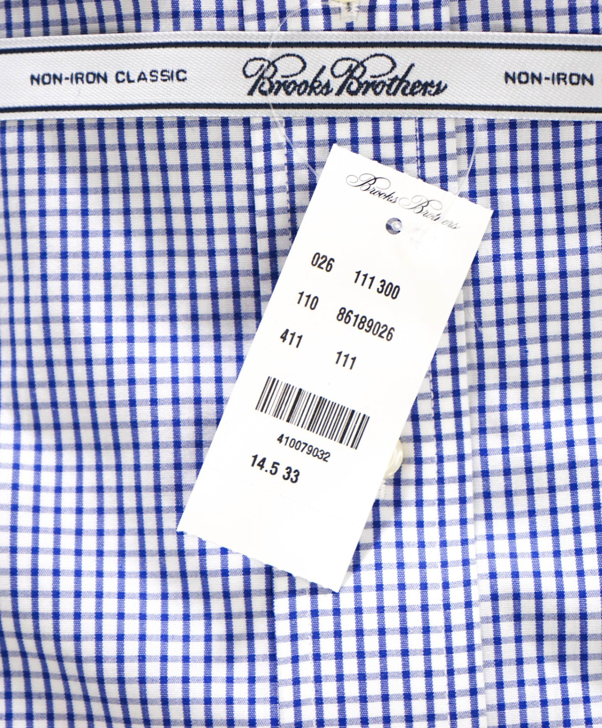 $128 BROOKS BROTHERS - Blue Gingham NON-IRON "Classic" Shirt - 14.5 - 33