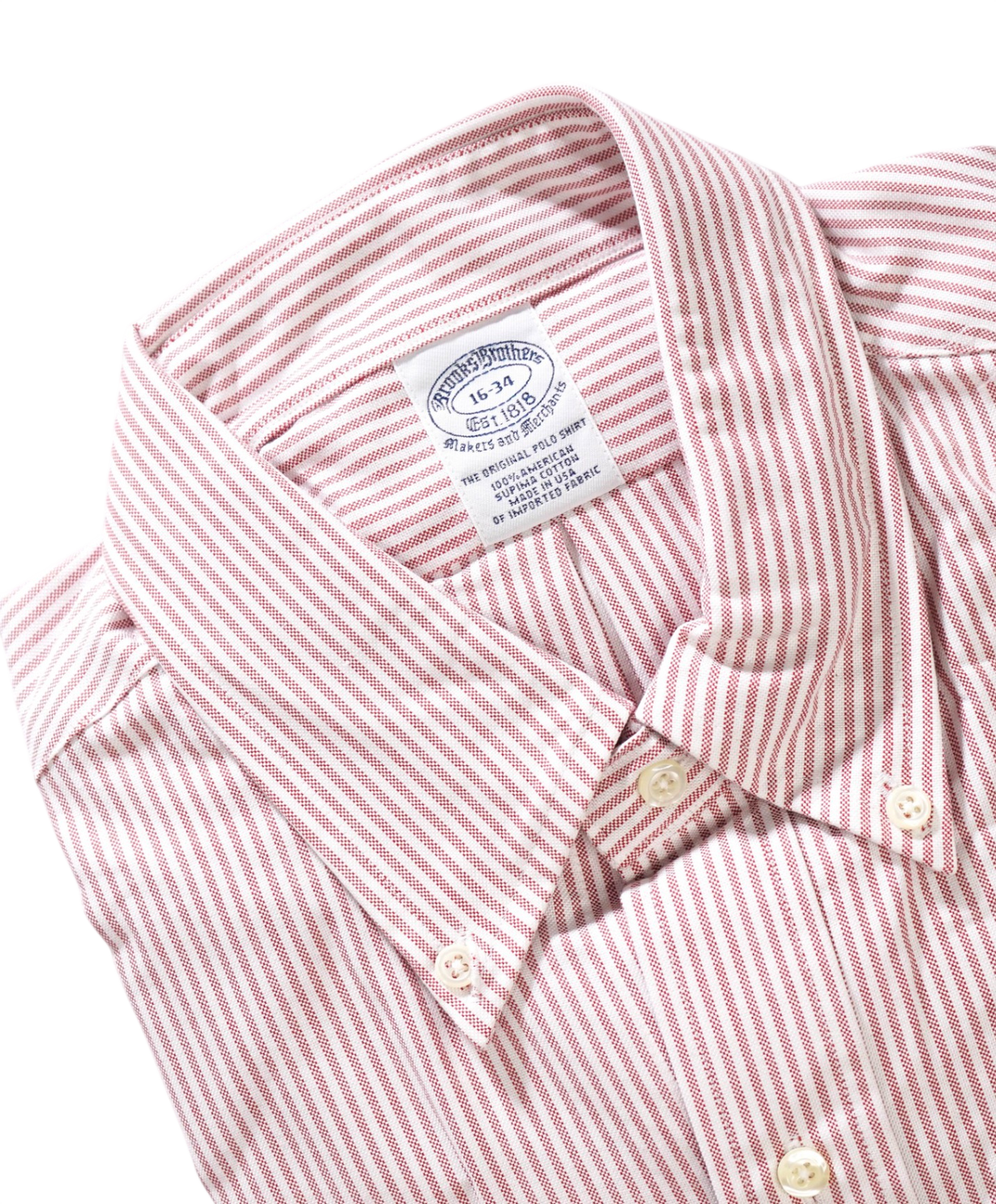 $198 BROOKS BROTHERS - Red Stripe MADE IN USA "MAKERS AND MERCHANTS" Shirt - 16 - 34