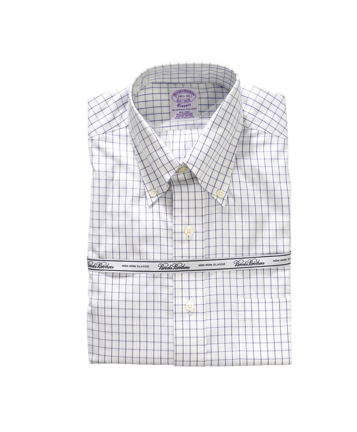$128 BROOKS BROTHERS - Blue Check NON-IRON "Classic" Shirt - 14.5 - 33