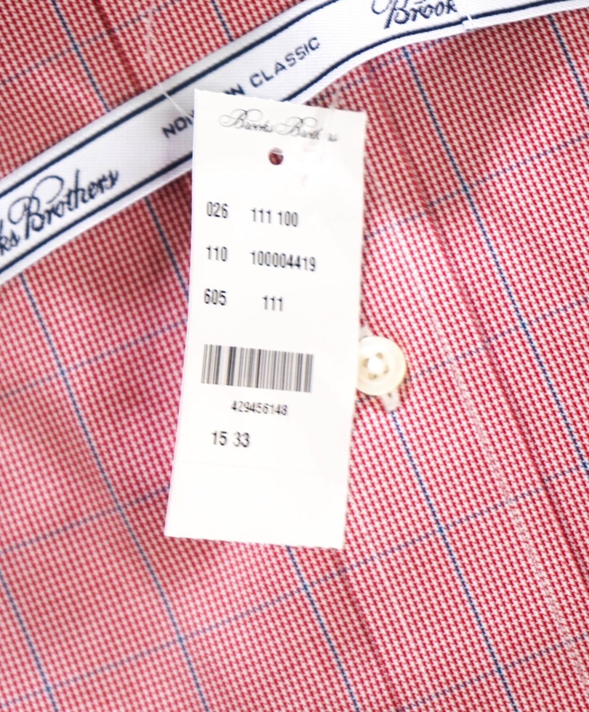 $128 BROOKS BROTHERS - Red Check NON-IRON "Classic" Shirt - 15 - 33