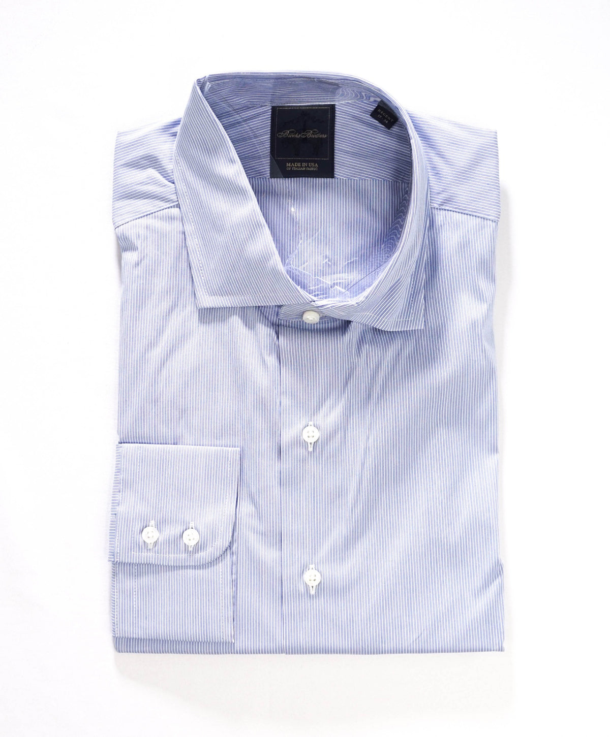 $198 BROOKS BROTHERS - Blue Stripe MADE IN USA "REGENT" Shirt - 17 - 34