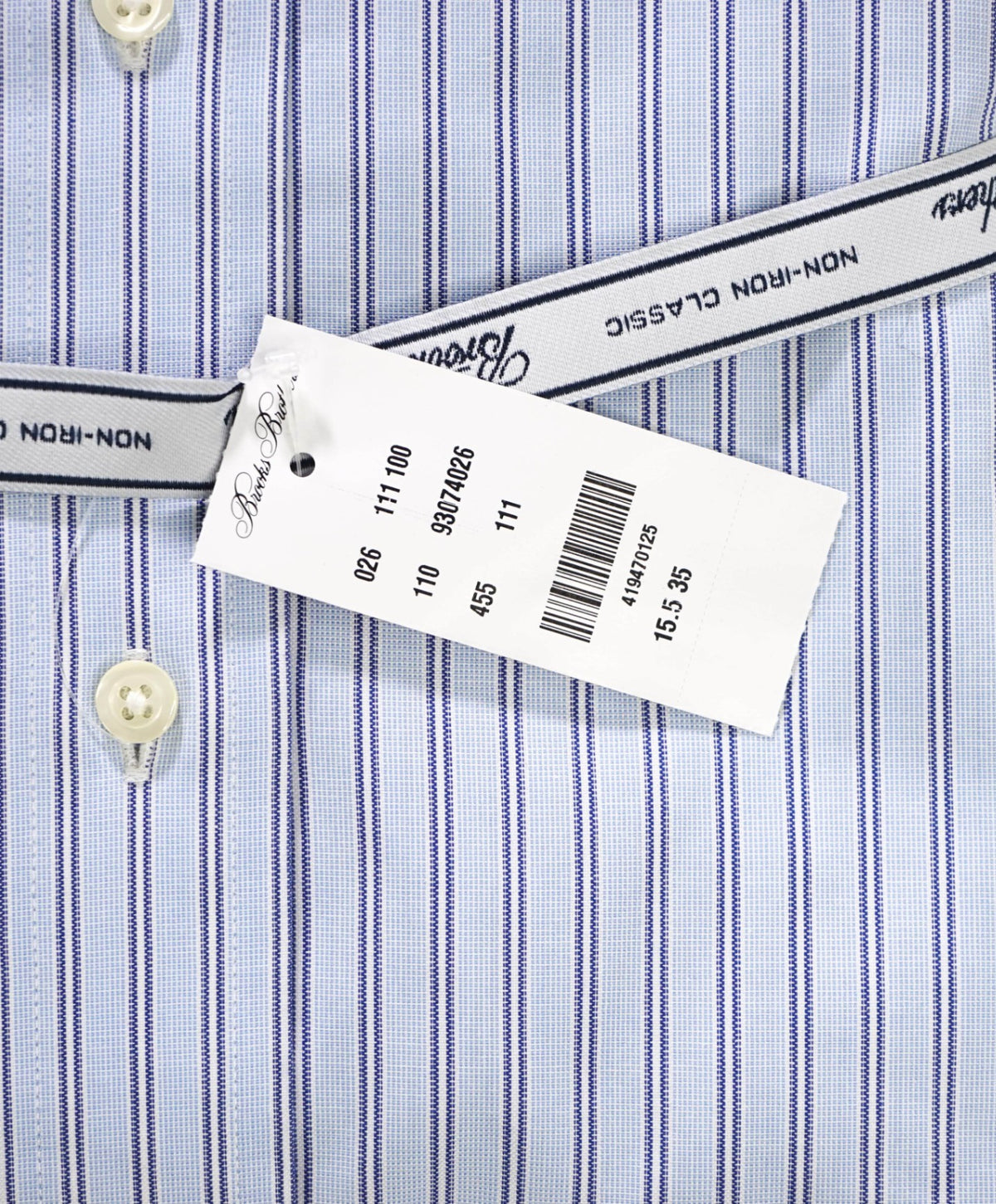 $128 BROOKS BROTHERS - Blue Stripe NON-IRON "Classic" Shirt - 15.5 - 35