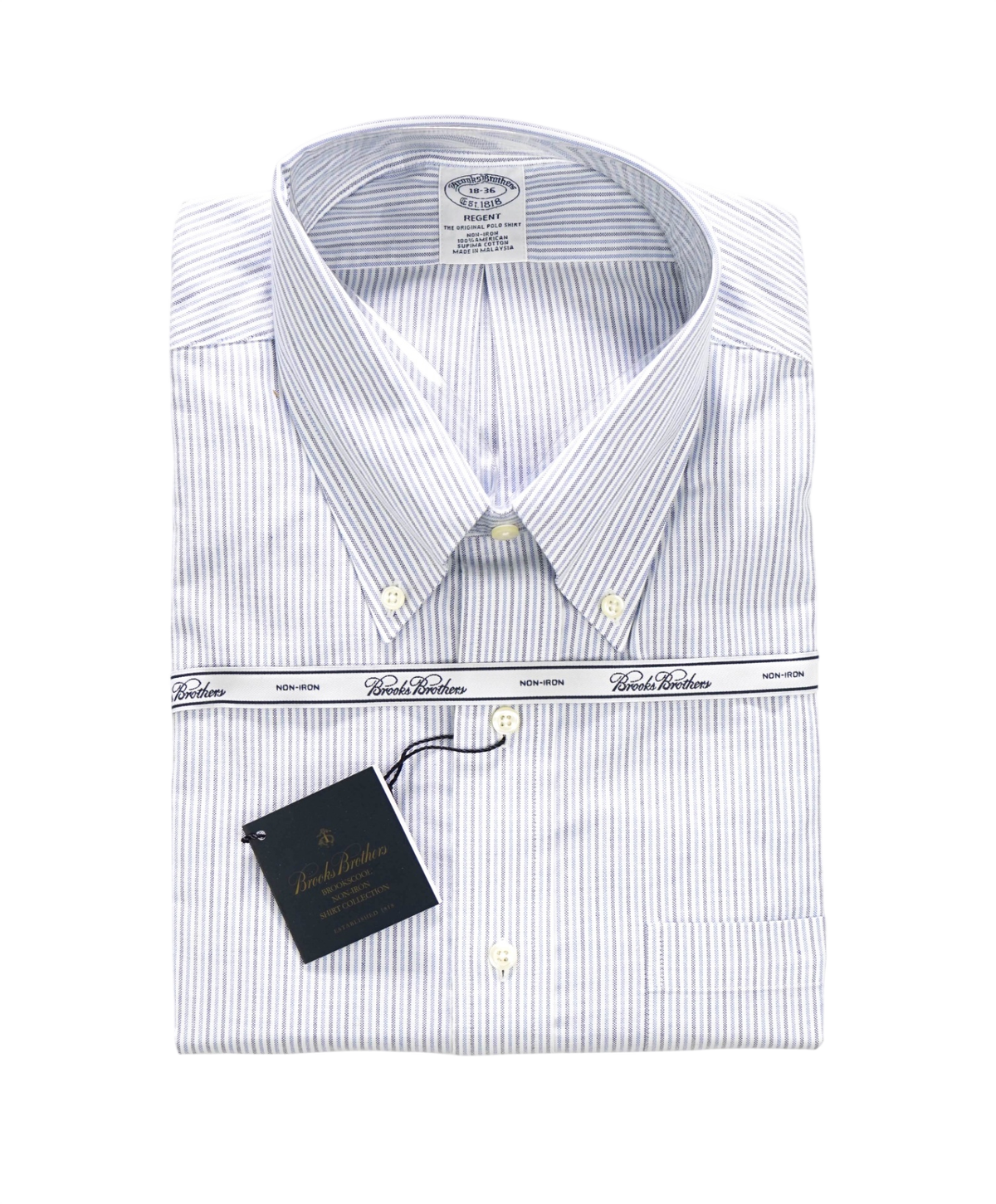 $128 BROOKS BROTHERS - Blue Stripe Non-Iron "REGENT" Shirt - 18 - 36