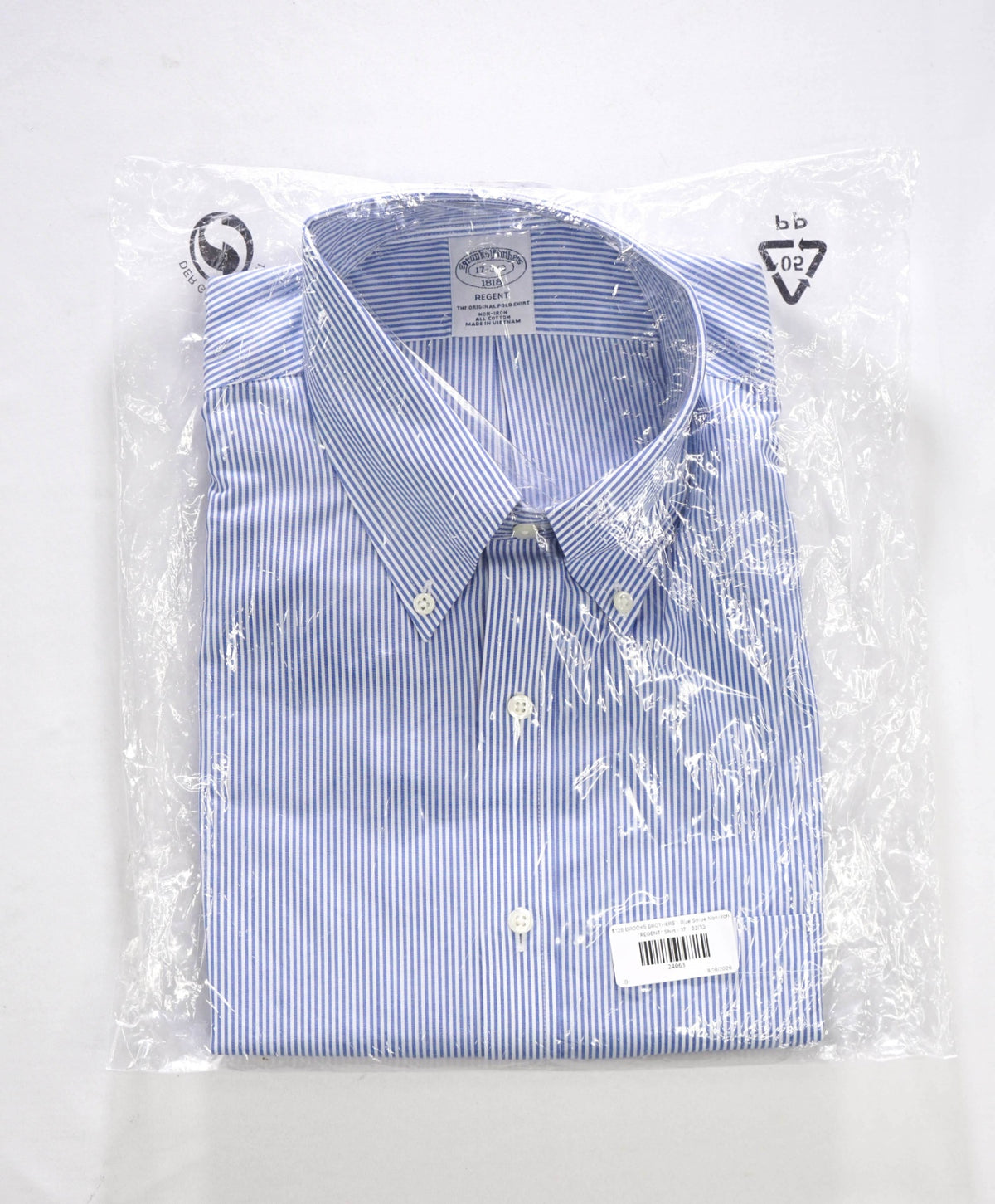 $128 BROOKS BROTHERS - Blue Stripe Non-Iron "REGENT" Shirt - 17 - 32/33