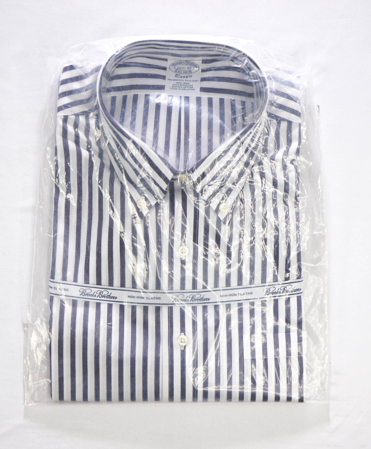 $128 BROOKS BROTHERS - Blue Stripe NON-IRON "Classic" Shirt - 16.5 - 32