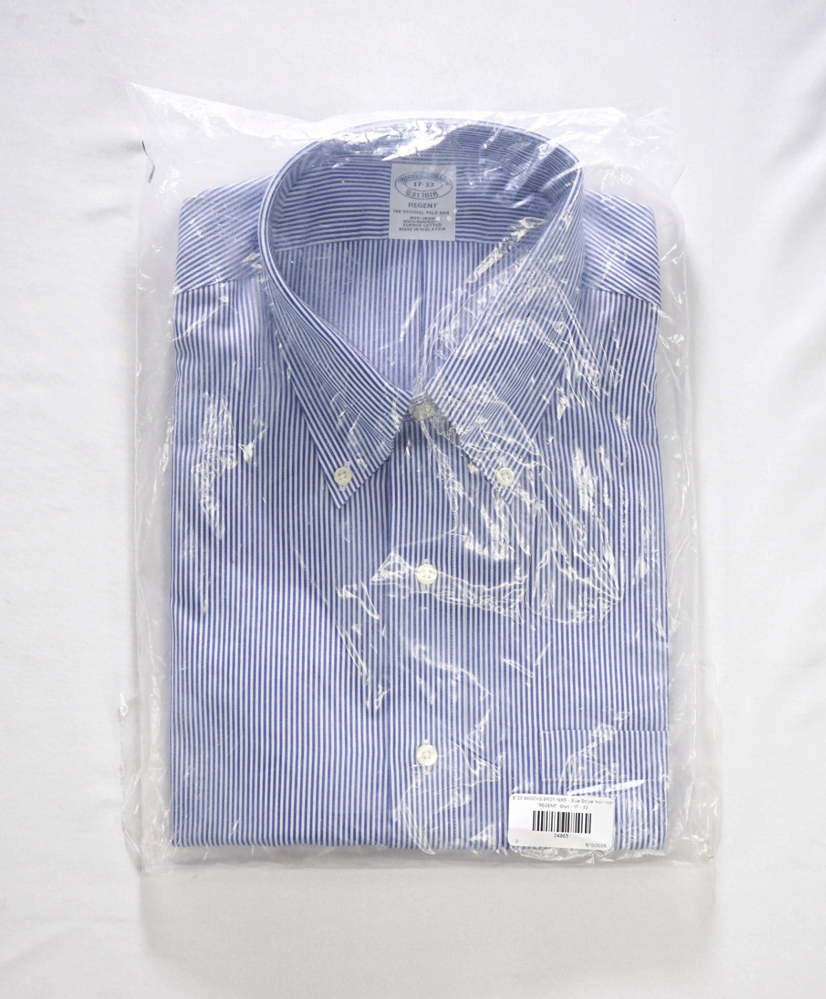 $128 BROOKS BROTHERS - Blue Stripe Non-Iron "REGENT" Shirt - 17 - 33
