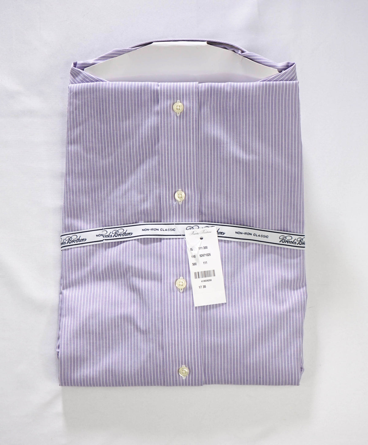 $128 BROOKS BROTHERS - Purple Stripe NON-IRON "Classic" Shirt - 17 - 35