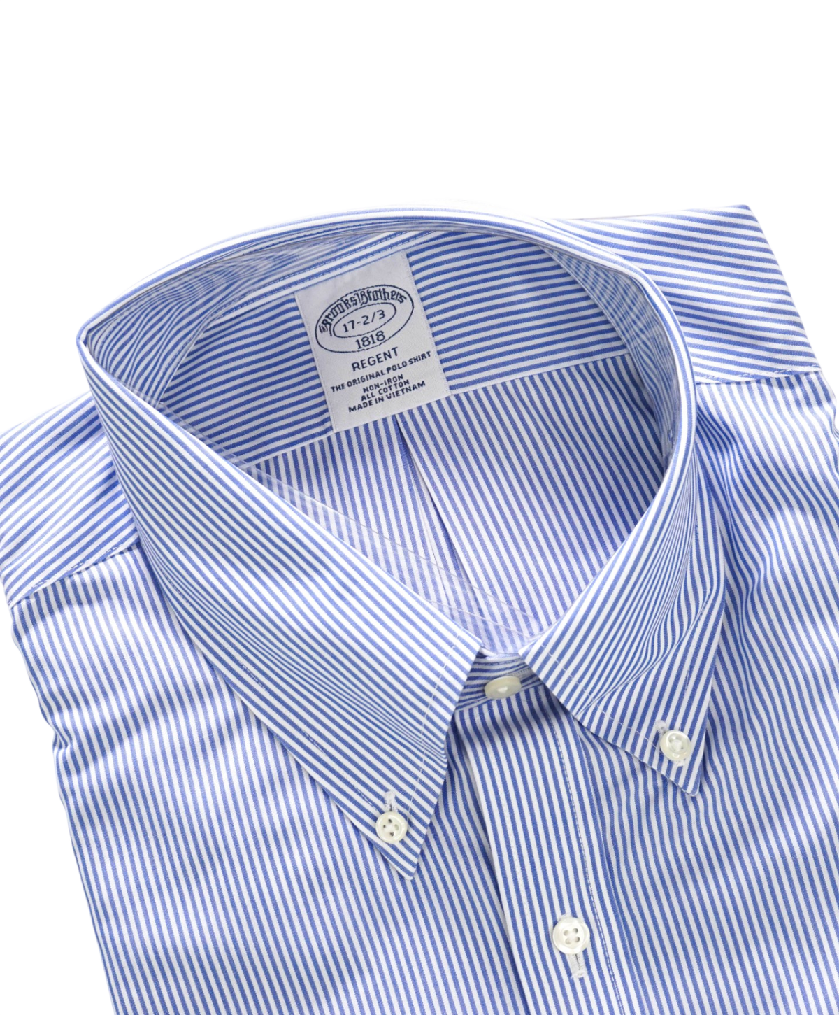 $128 BROOKS BROTHERS - Blue Stripe Non-Iron "REGENT" Shirt - 17 - 32/33