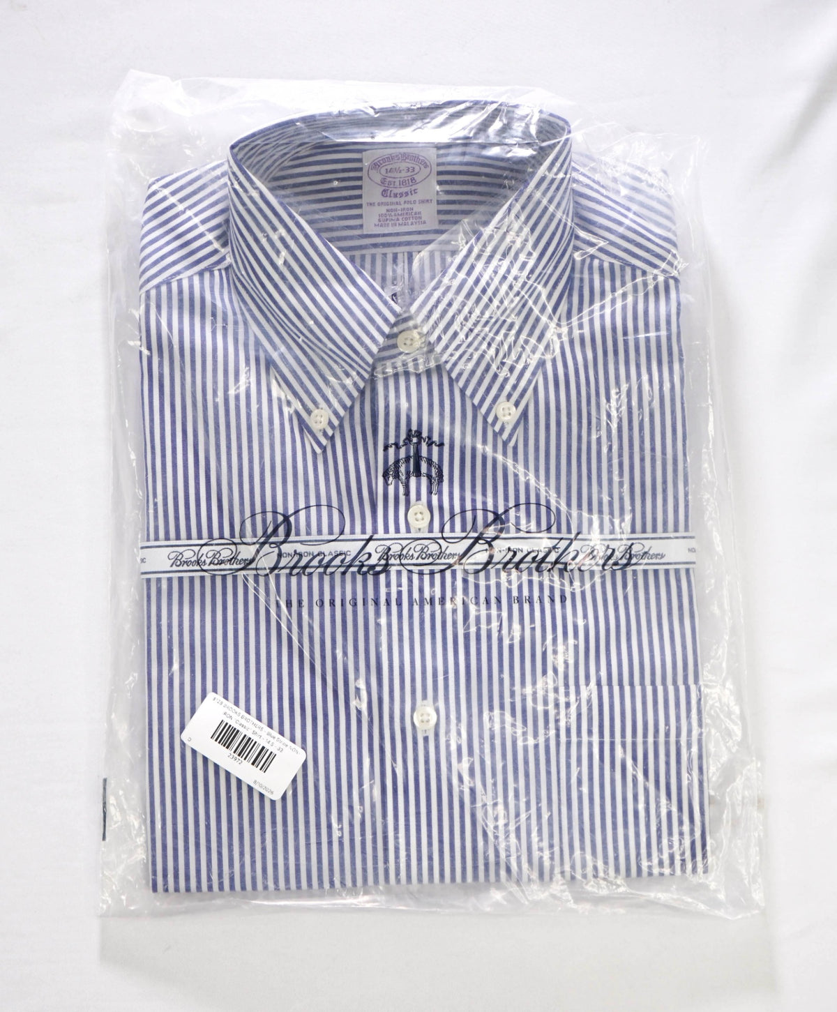 $128 BROOKS BROTHERS - Blue Stripe NON-IRON "Classic" Shirt - 14.5 - 33