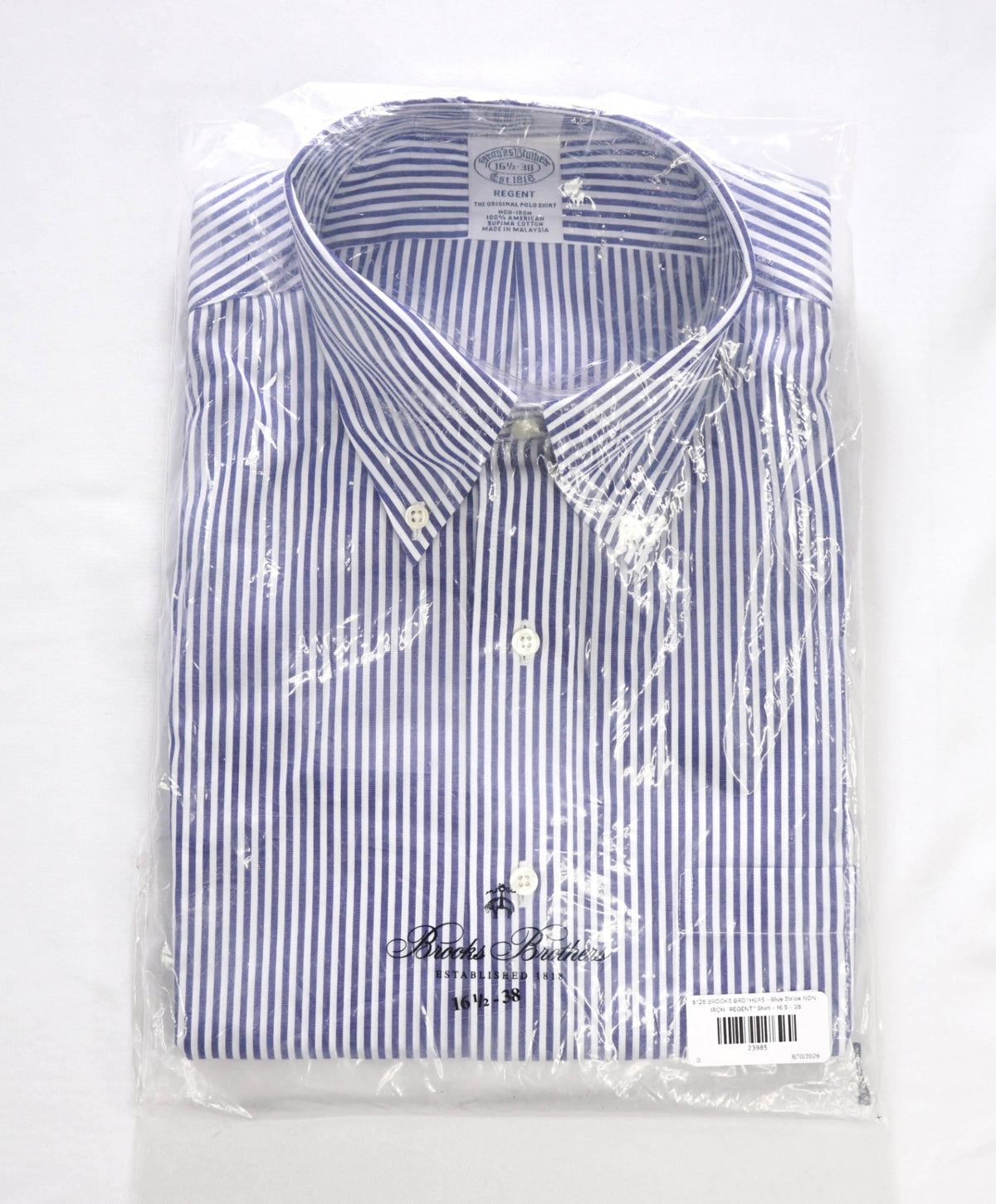 $128 BROOKS BROTHERS - Blue Stripe NON-IRON "REGENT" Shirt - 16.5 - 38