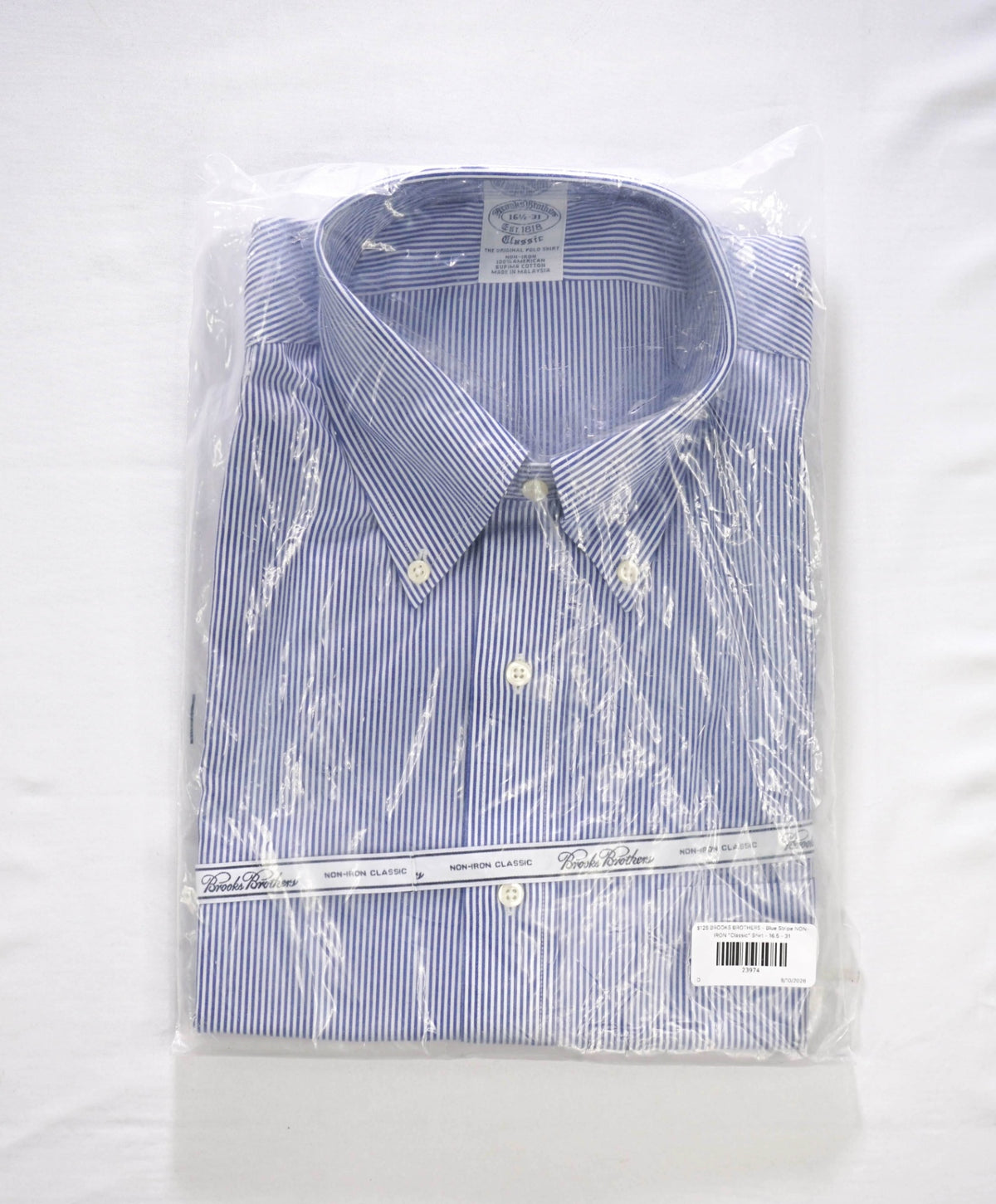 $128 BROOKS BROTHERS - Blue Stripe NON-IRON "Classic" Shirt - 16.5 - 31