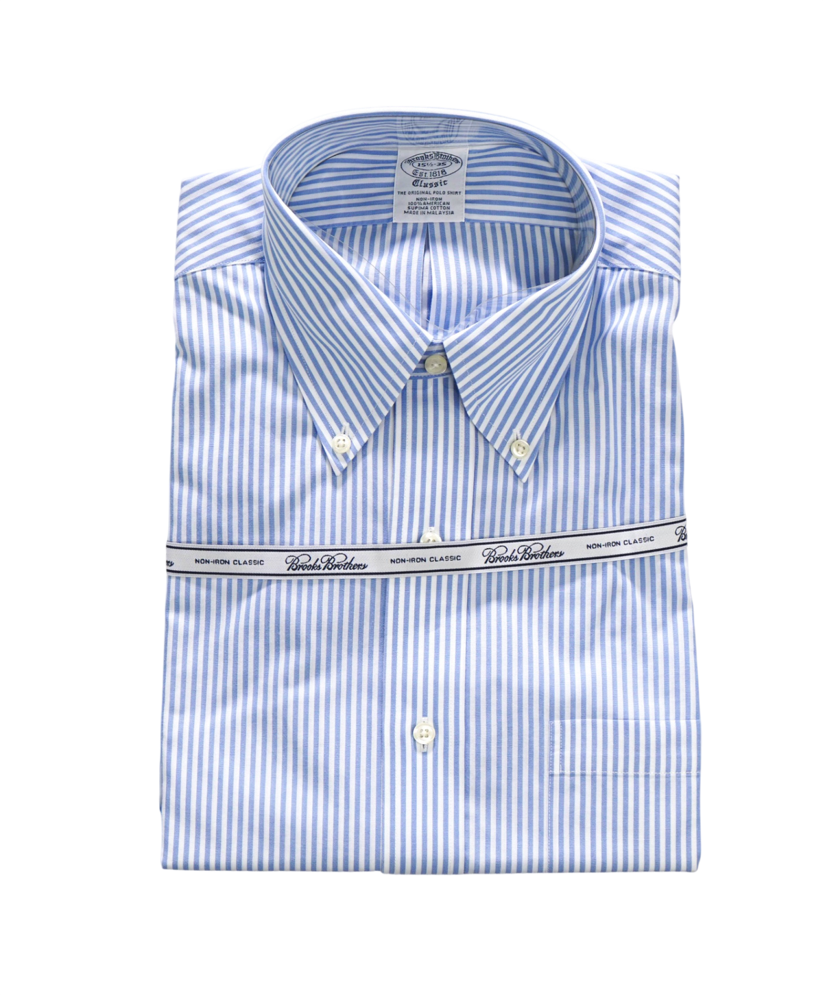 $128 BROOKS BROTHERS - Blue Stripe NON-IRON "Classic" Shirt - 15.5 - 35