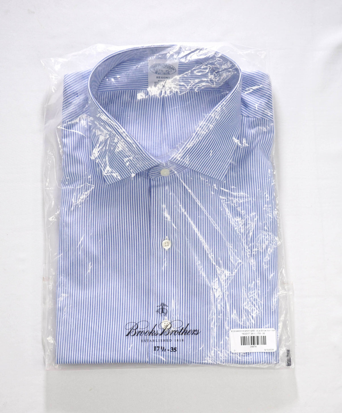 $128 BROOKS BROTHERS - Blue Stripe Non-Iron "REGENT" Shirt - 17.5 - 35