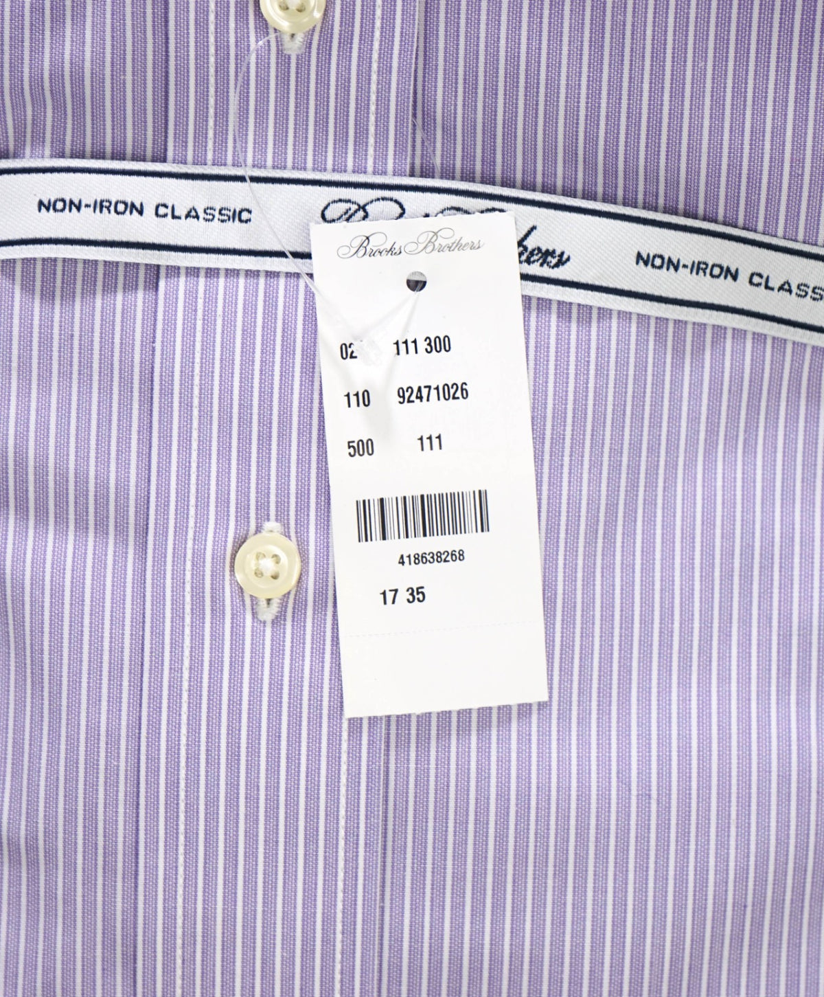 $128 BROOKS BROTHERS - Purple Stripe NON-IRON "Classic" Shirt - 17 - 35