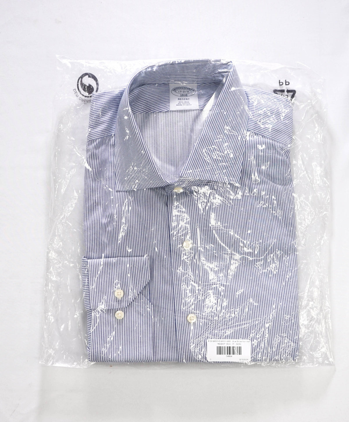 $128 BROOKS BROTHERS - Blue Stripe Non-Iron "REGENT" Shirt - 17 - 32/33