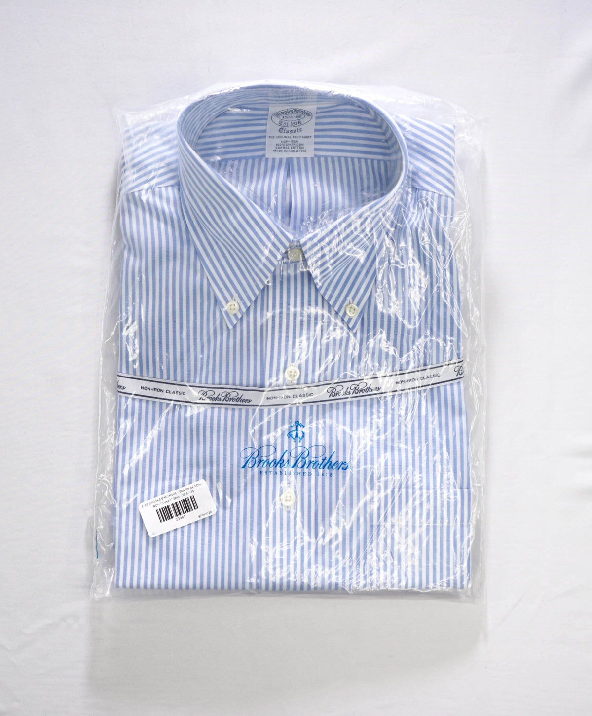 $128 BROOKS BROTHERS - Blue Stripe NON-IRON "Classic" Shirt - 15.5 - 35