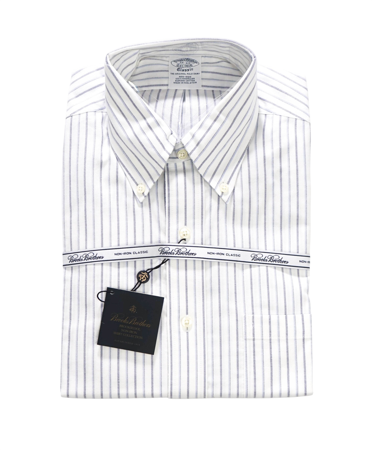 $128 BROOKS BROTHERS - Blue Stripe NON-IRON "Classic" Shirt - 15 - 34