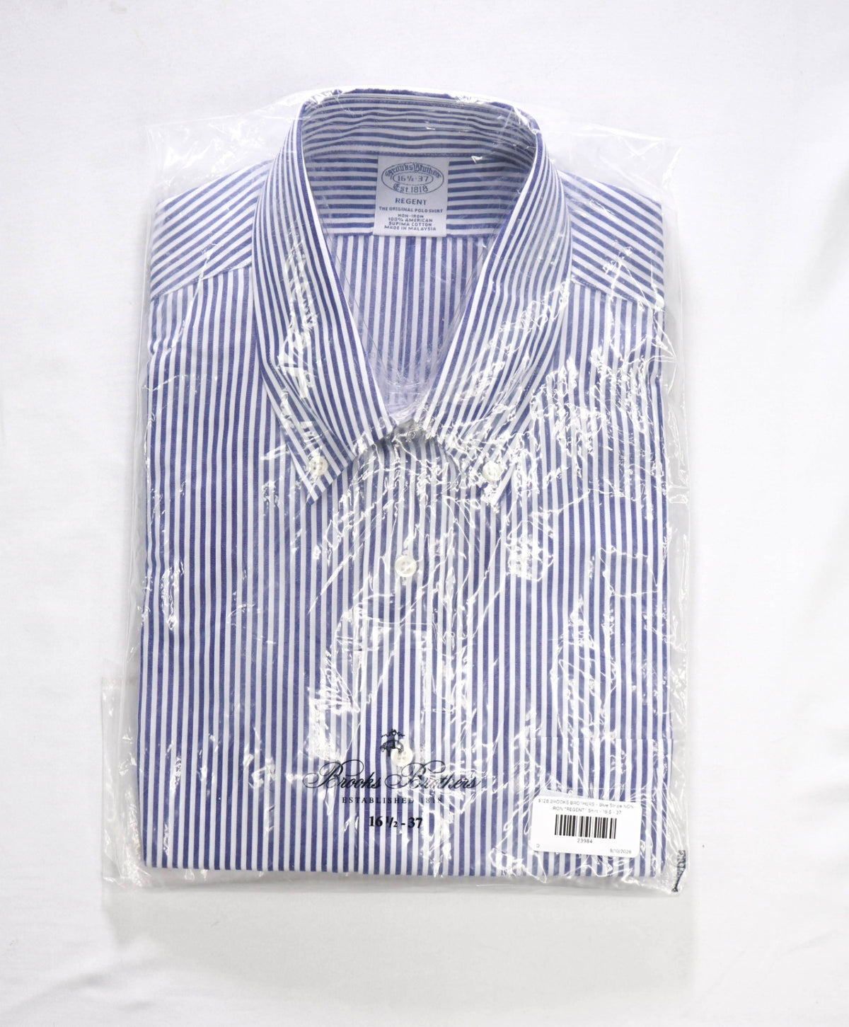 $128 BROOKS BROTHERS - Blue Stripe NON-IRON "REGENT" Shirt - 16.5 - 37