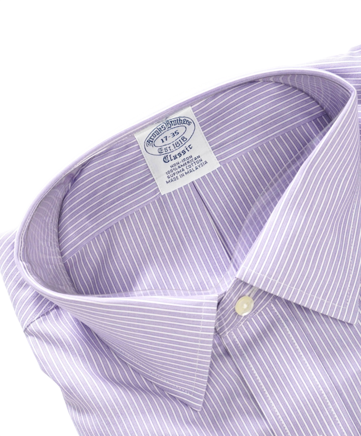 $128 BROOKS BROTHERS - Purple Stripe NON-IRON "Classic" Shirt - 17 - 35