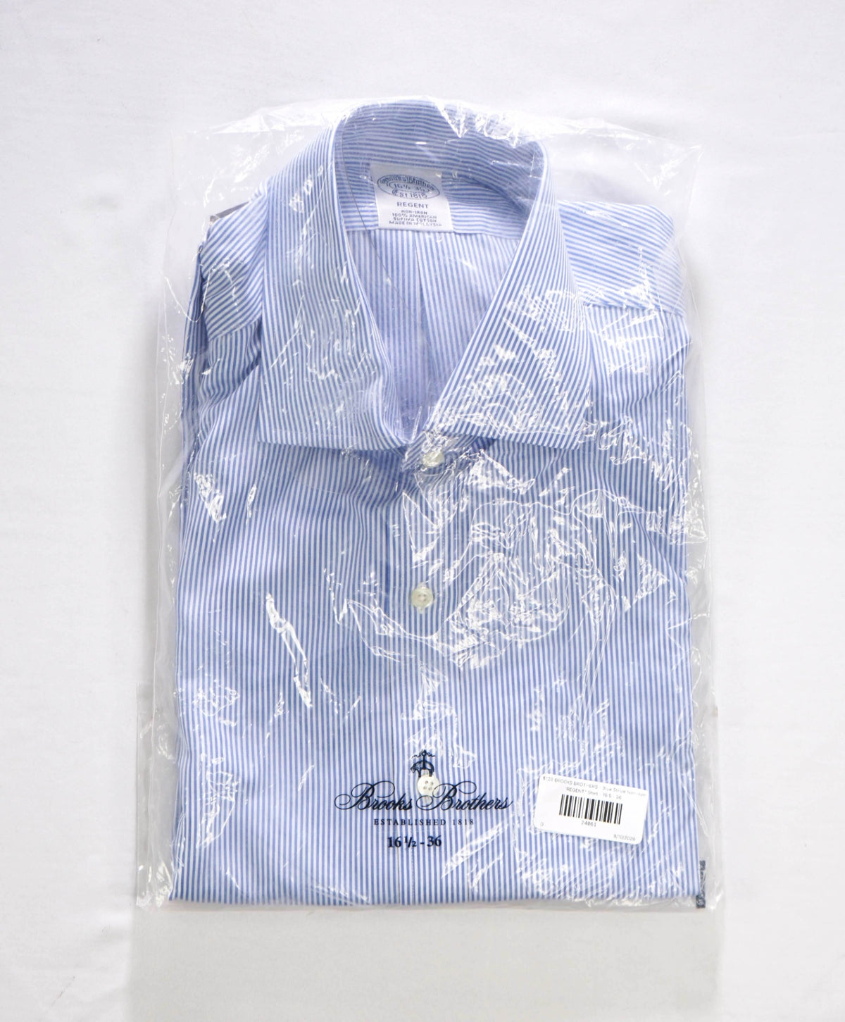 $128 BROOKS BROTHERS - Blue Stripe Non-Iron "REGENT" Shirt - 16.5 - 36