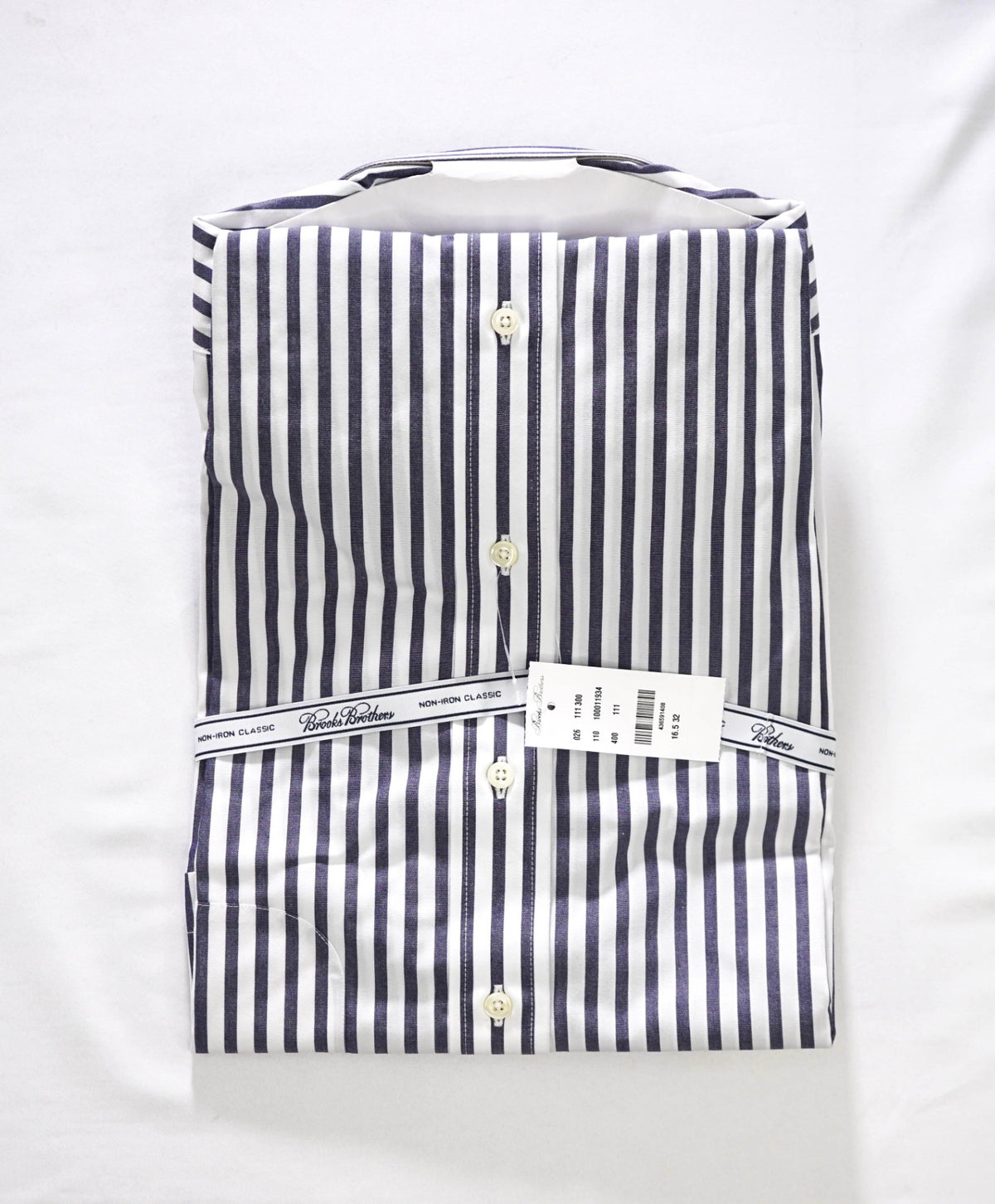 $128 BROOKS BROTHERS - Blue Stripe NON-IRON "Classic" Shirt - 16.5 - 32