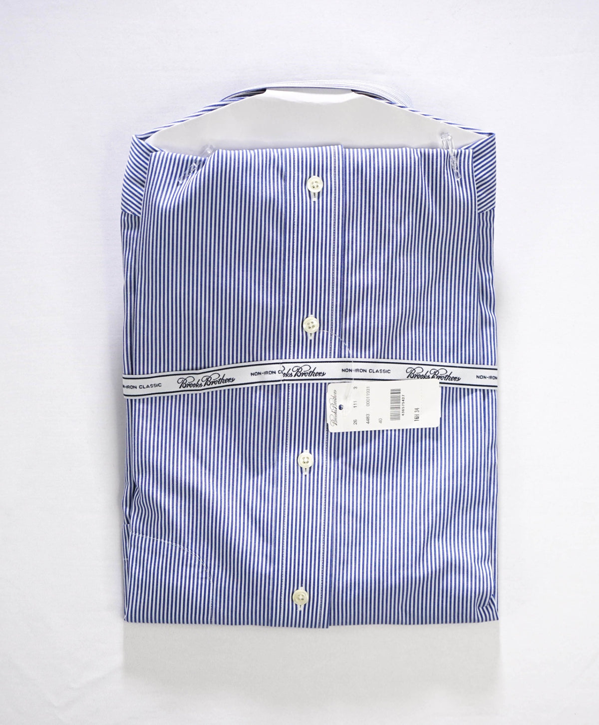 $128 BROOKS BROTHERS - Blue Stripe NON-IRON "Classic" Shirt - 16.5 - 34