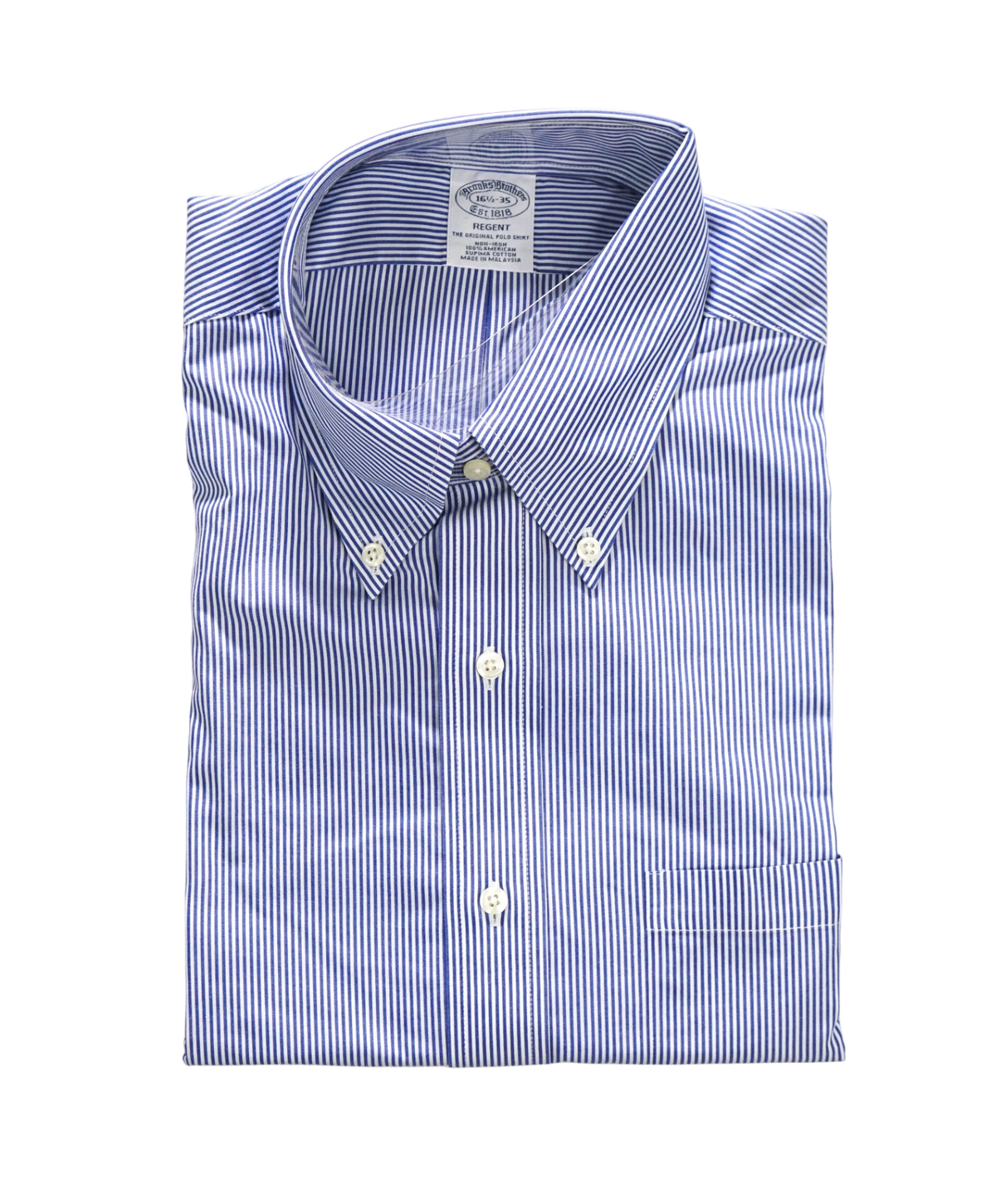 $128 BROOKS BROTHERS - Blue Stripe NON-IRON "REGENT" Shirt - 16.5 - 35
