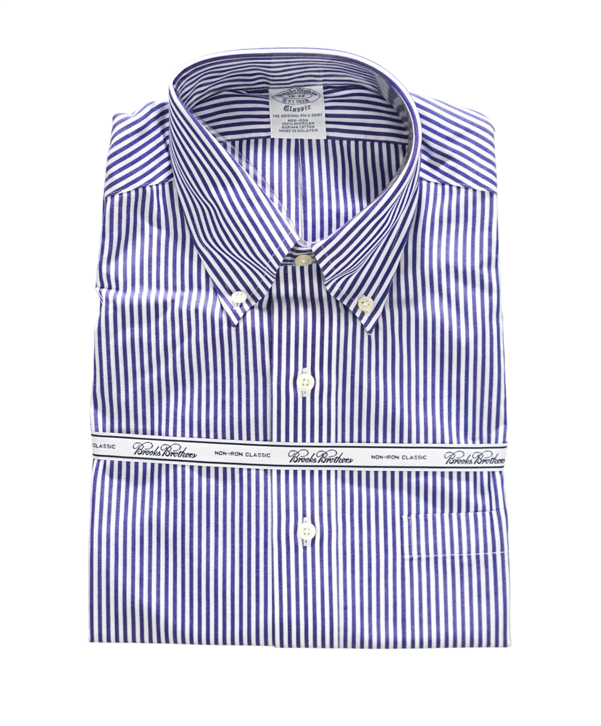 $128 BROOKS BROTHERS - Blue Stripe NON-IRON "Classic" Shirt - 15 - 32