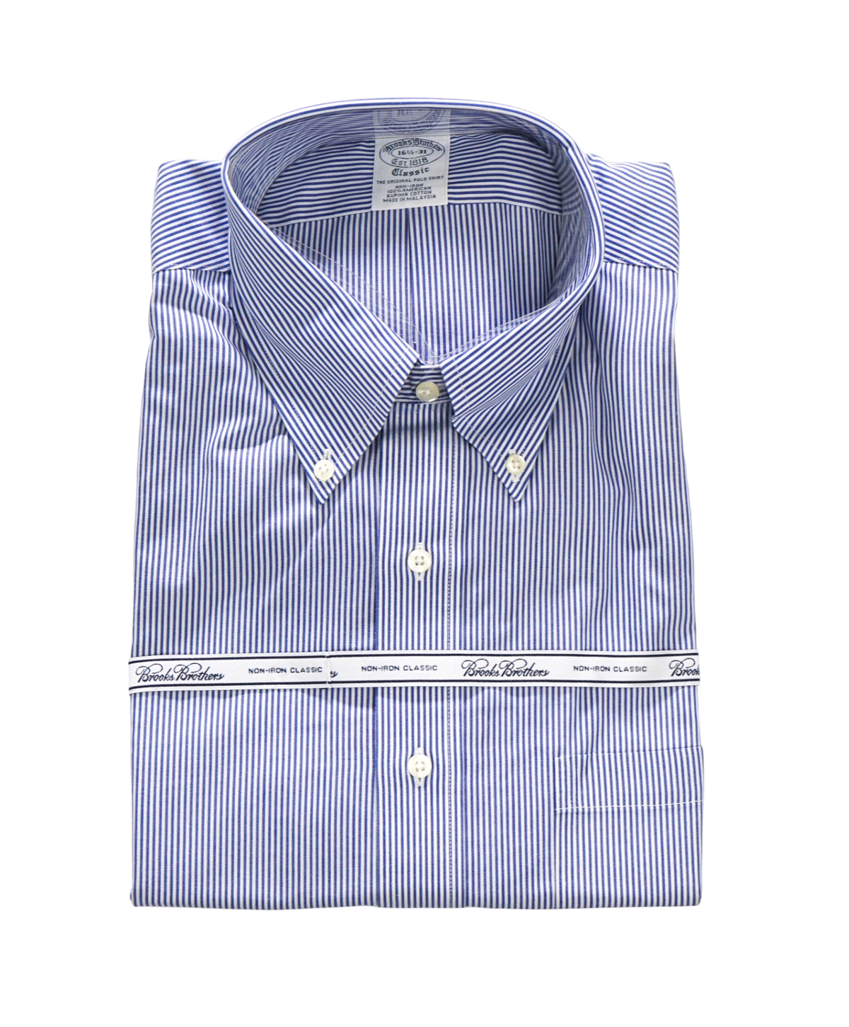 $128 BROOKS BROTHERS - Blue Stripe NON-IRON "Classic" Shirt - 16.5 - 31