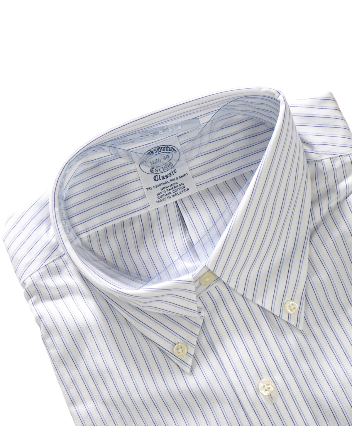 $128 BROOKS BROTHERS - Blue Stripe NON-IRON "Classic" Shirt - 16.5 - 34
