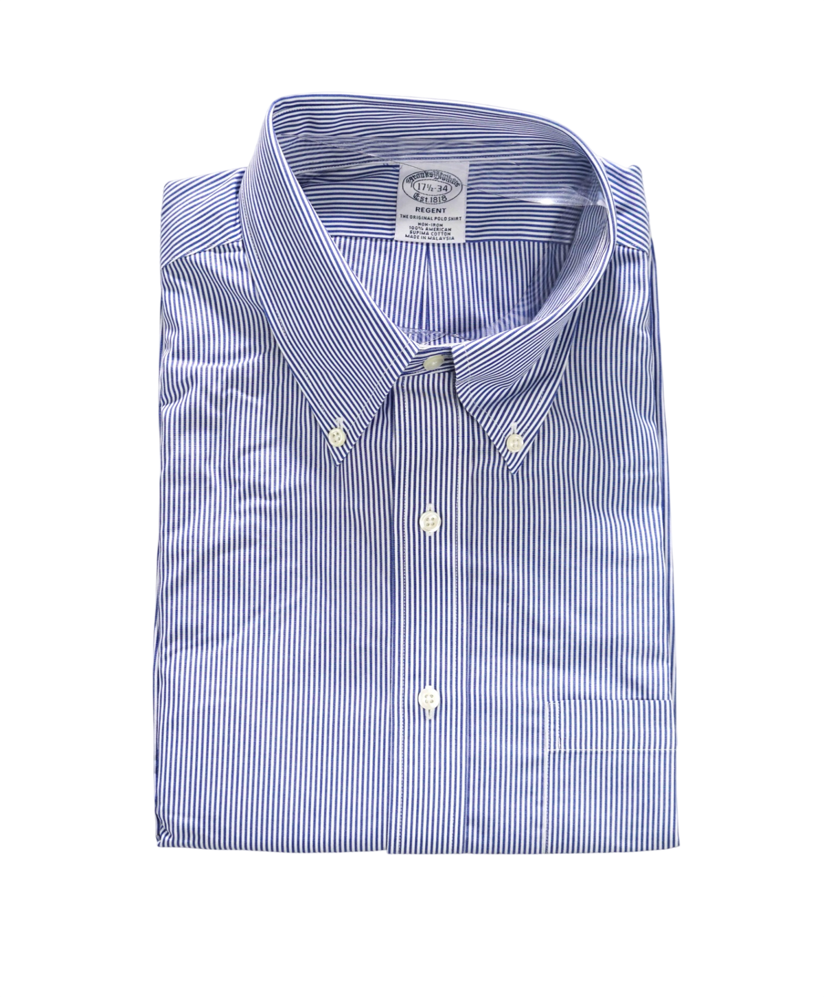 $128 BROOKS BROTHERS - Blue Stripe Non-Iron "REGENT" Shirt - 17.5 - 34