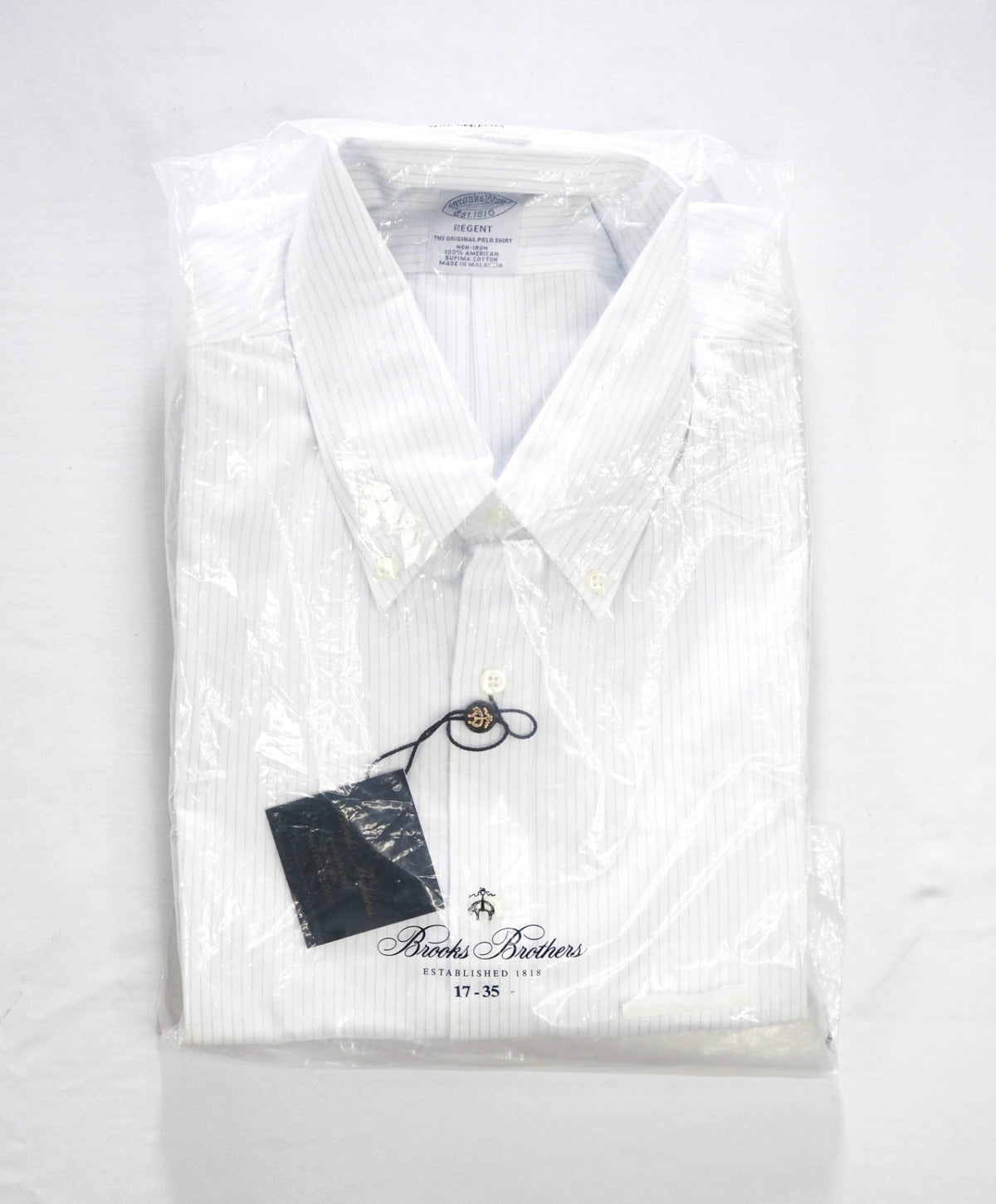 $128 BROOKS BROTHERS - Blue Stripe Non-Iron "REGENT" Shirt - 17 - 35