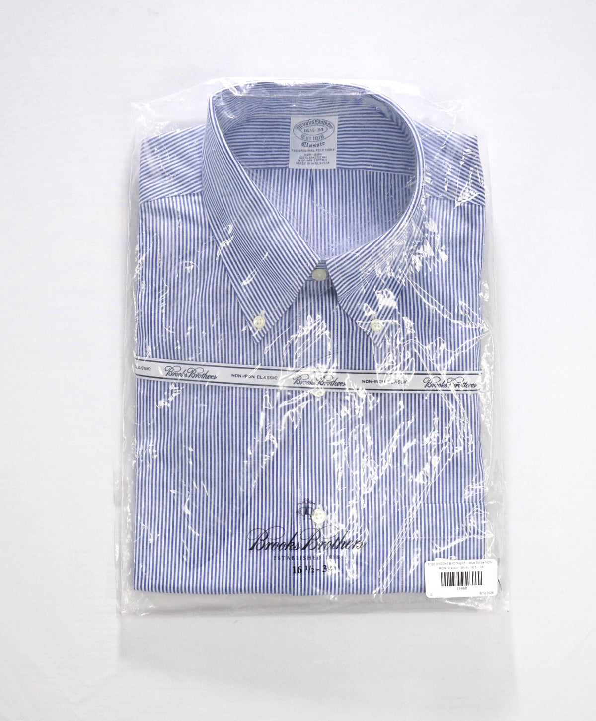 $128 BROOKS BROTHERS - Blue Stripe NON-IRON "Classic" Shirt - 16.5 - 34