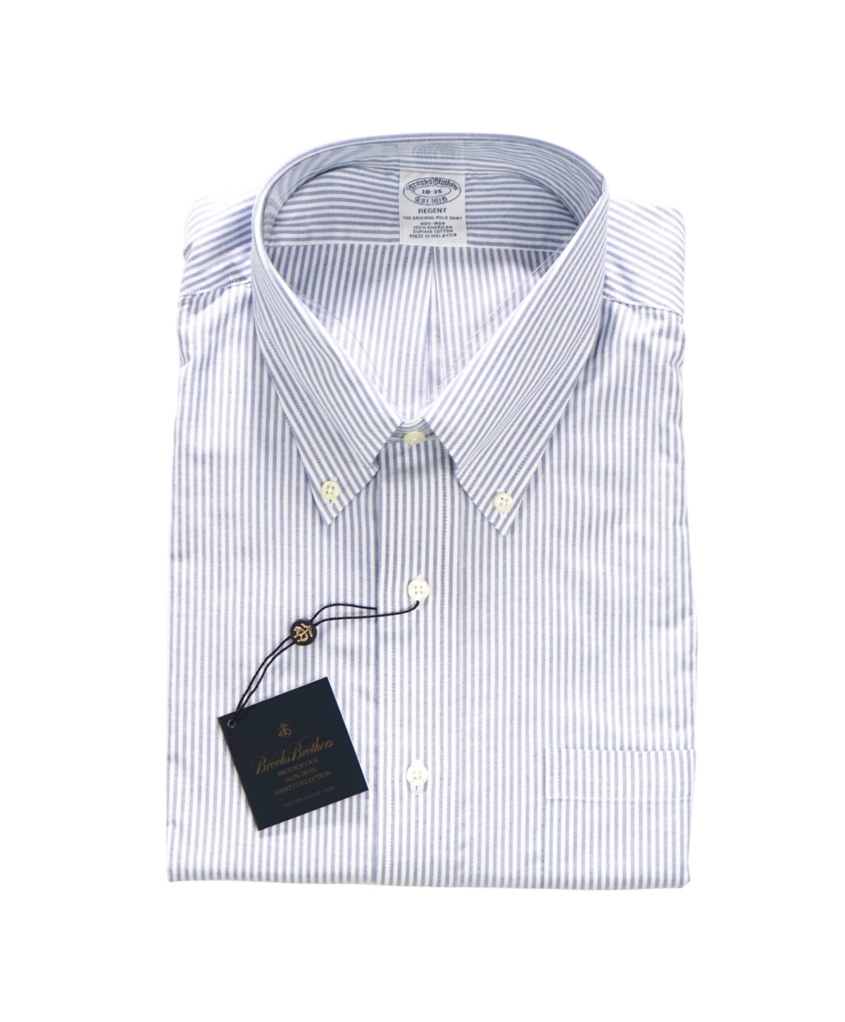 $128 BROOKS BROTHERS - Blue Stripe Non-Iron "REGENT" Shirt - 18 - 35