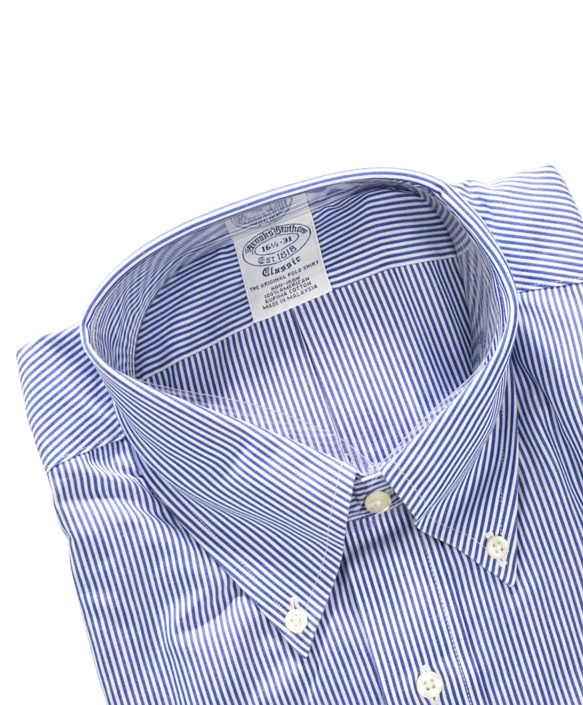 $128 BROOKS BROTHERS - Blue Stripe NON-IRON "Classic" Shirt - 16.5 - 31