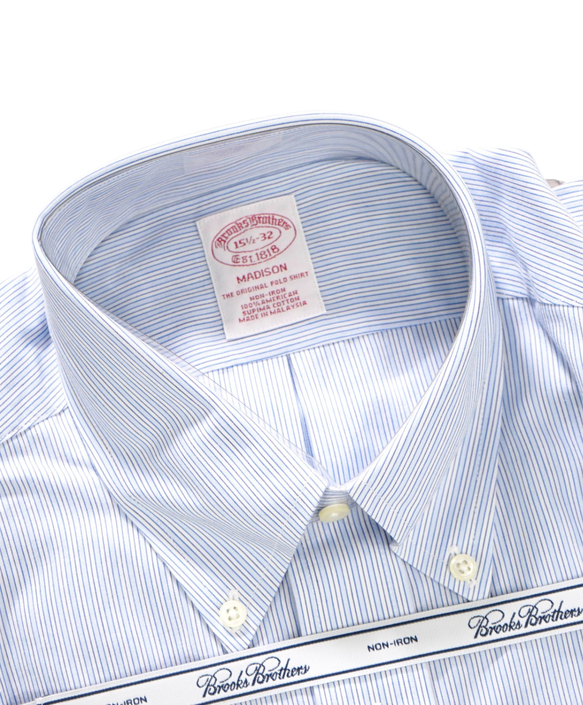 $128 BROOKS BROTHERS - Blue Stripe NON-IRON "MADISON" - 15.5 - 32