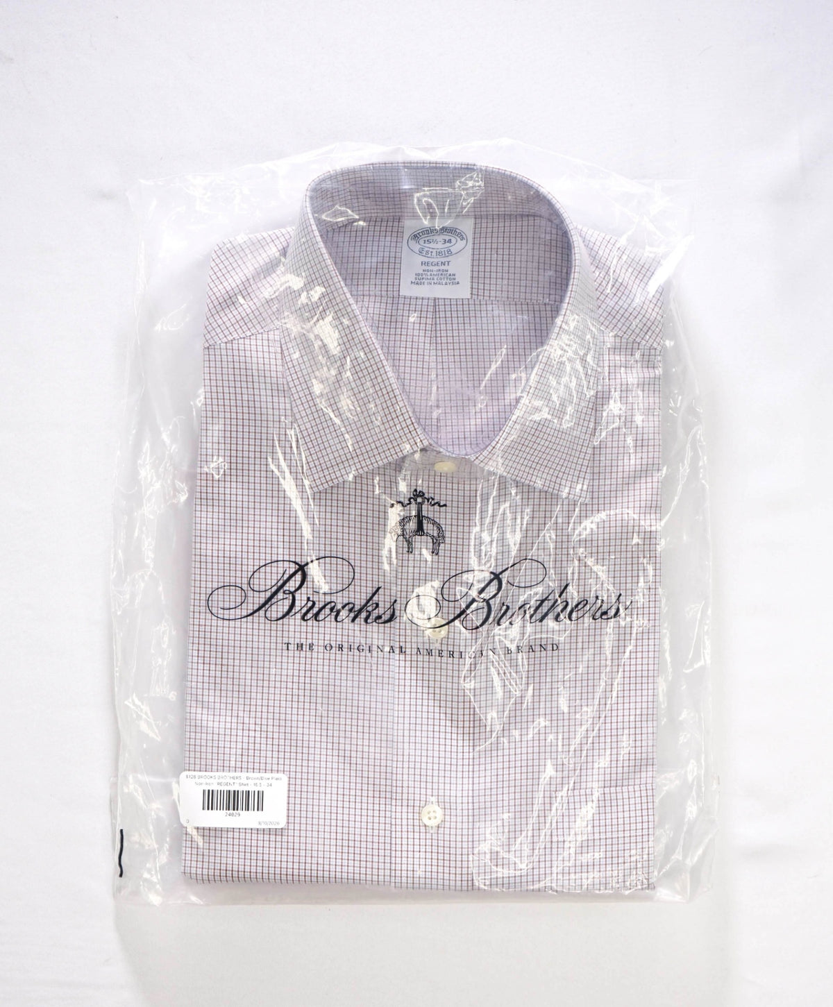 $128 BROOKS BROTHERS - Brown/Blue Micro Plaid Non-Iron "REGENT" Shirt - 15.5 - 34