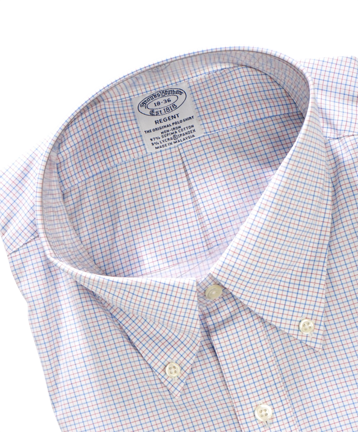 $128 BROOKS BROTHERS - Blue/Red Plaid Non-Iron "REGENT" Shirt - 18 - 36