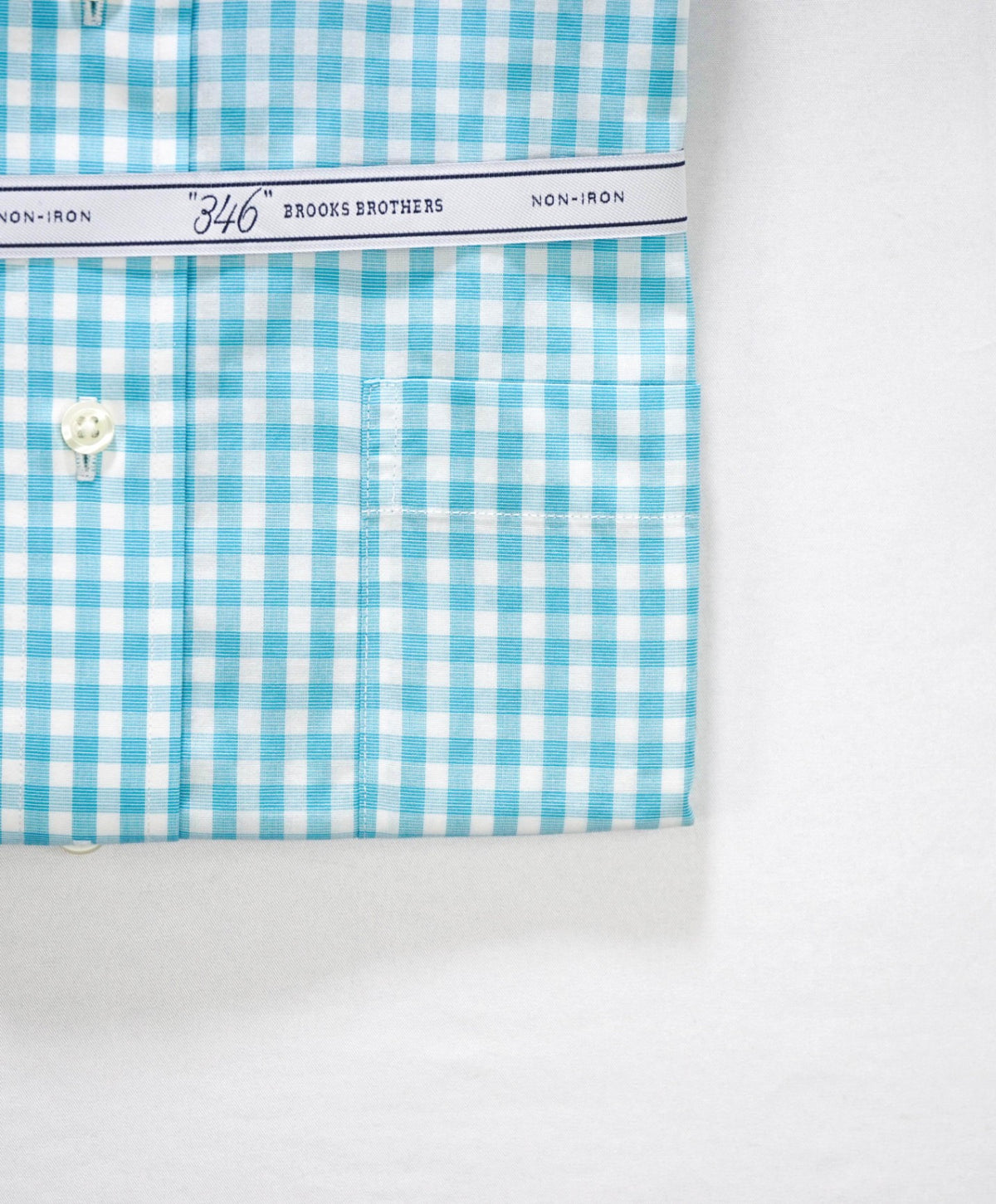 $128 BROOKS BROTHERS - Turquoise Gingham NON-IRON "364" SLIM FIT Shirt - 15.5 - 34/35