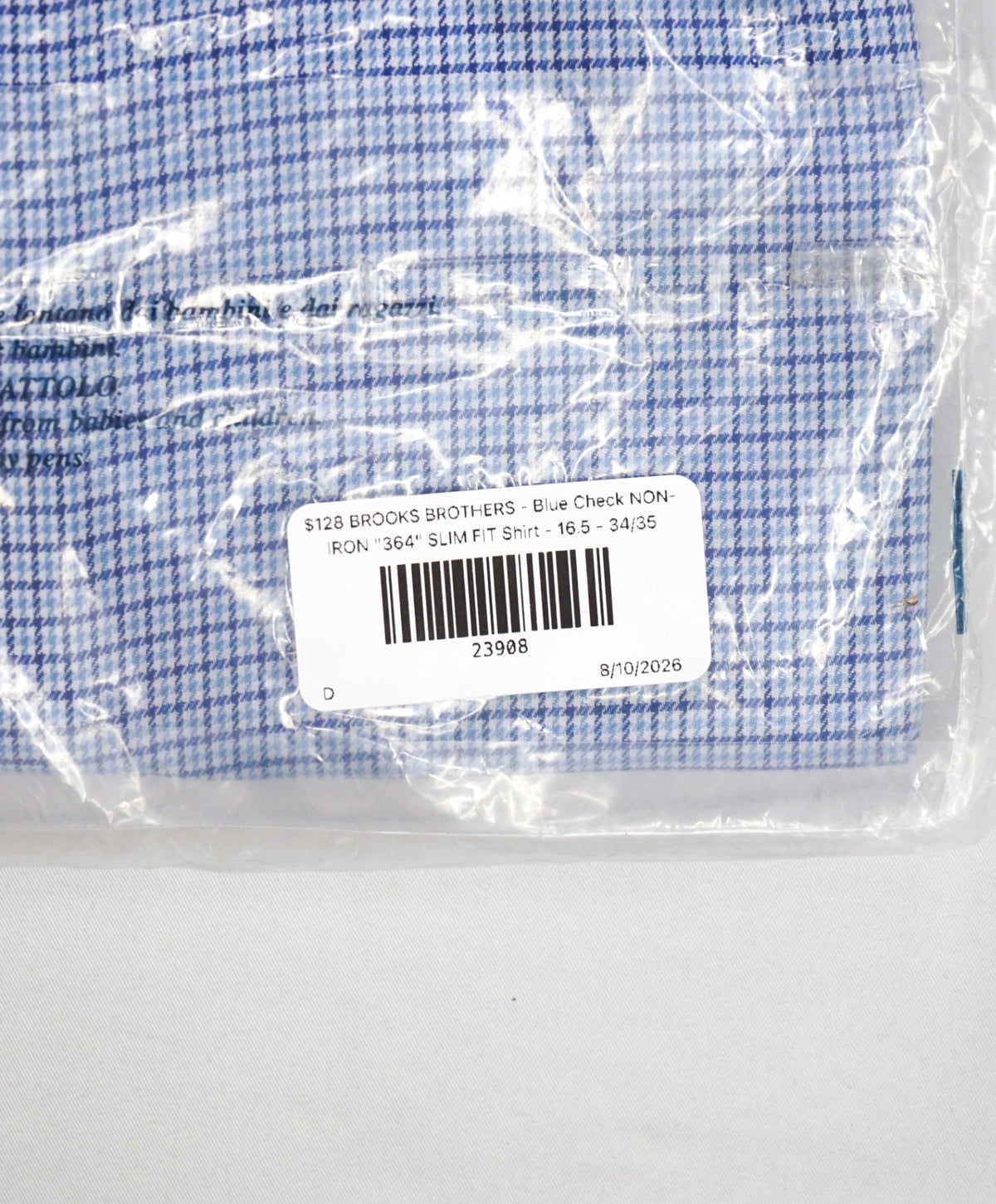 $128 BROOKS BROTHERS - Blue Check NON-IRON "364" SLIM FIT Shirt - 16.5 - 34/35