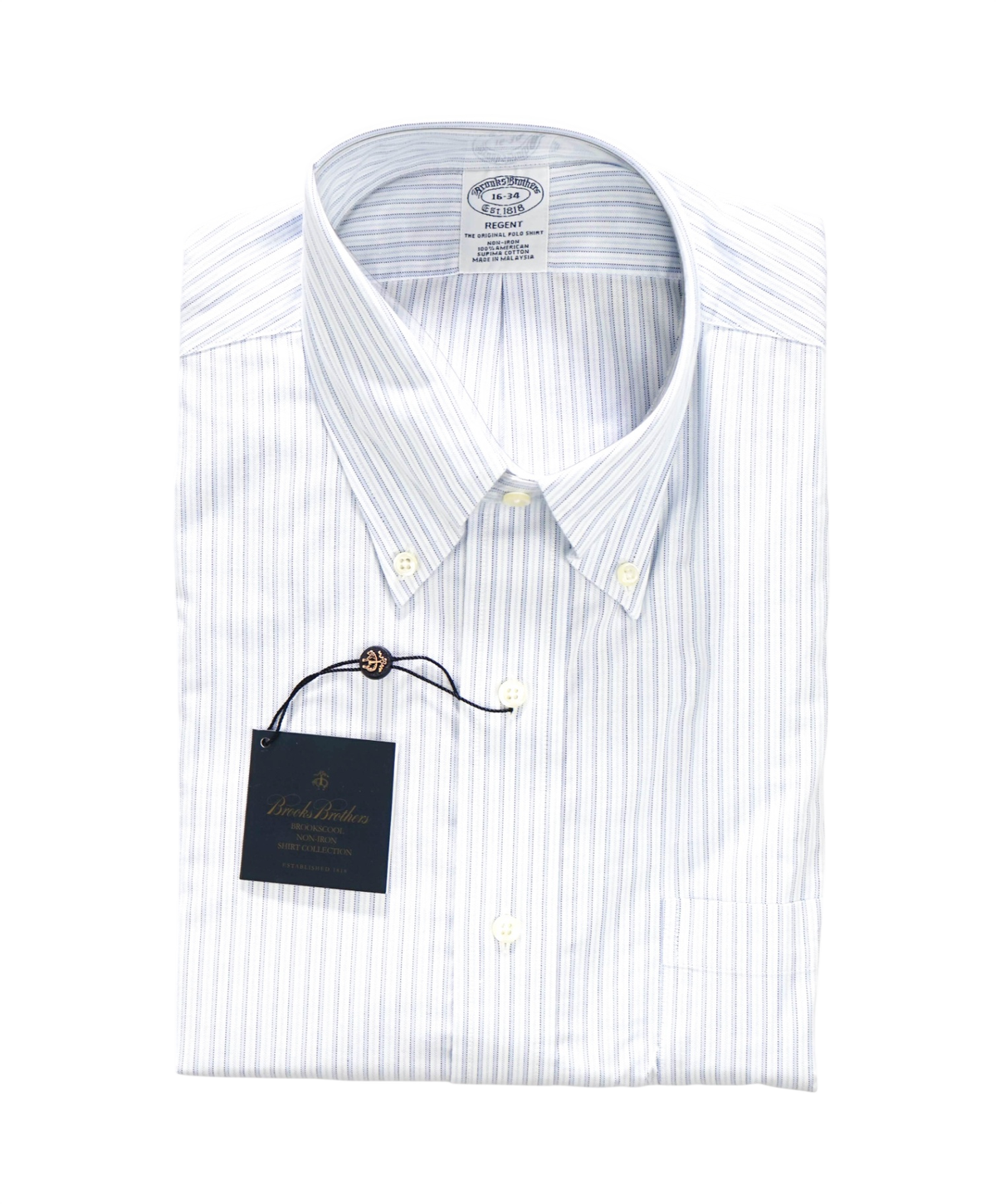 $128 BROOKS BROTHERS - Blue Stripe Non-Iron "REGENT" Shirt - 16 - 34