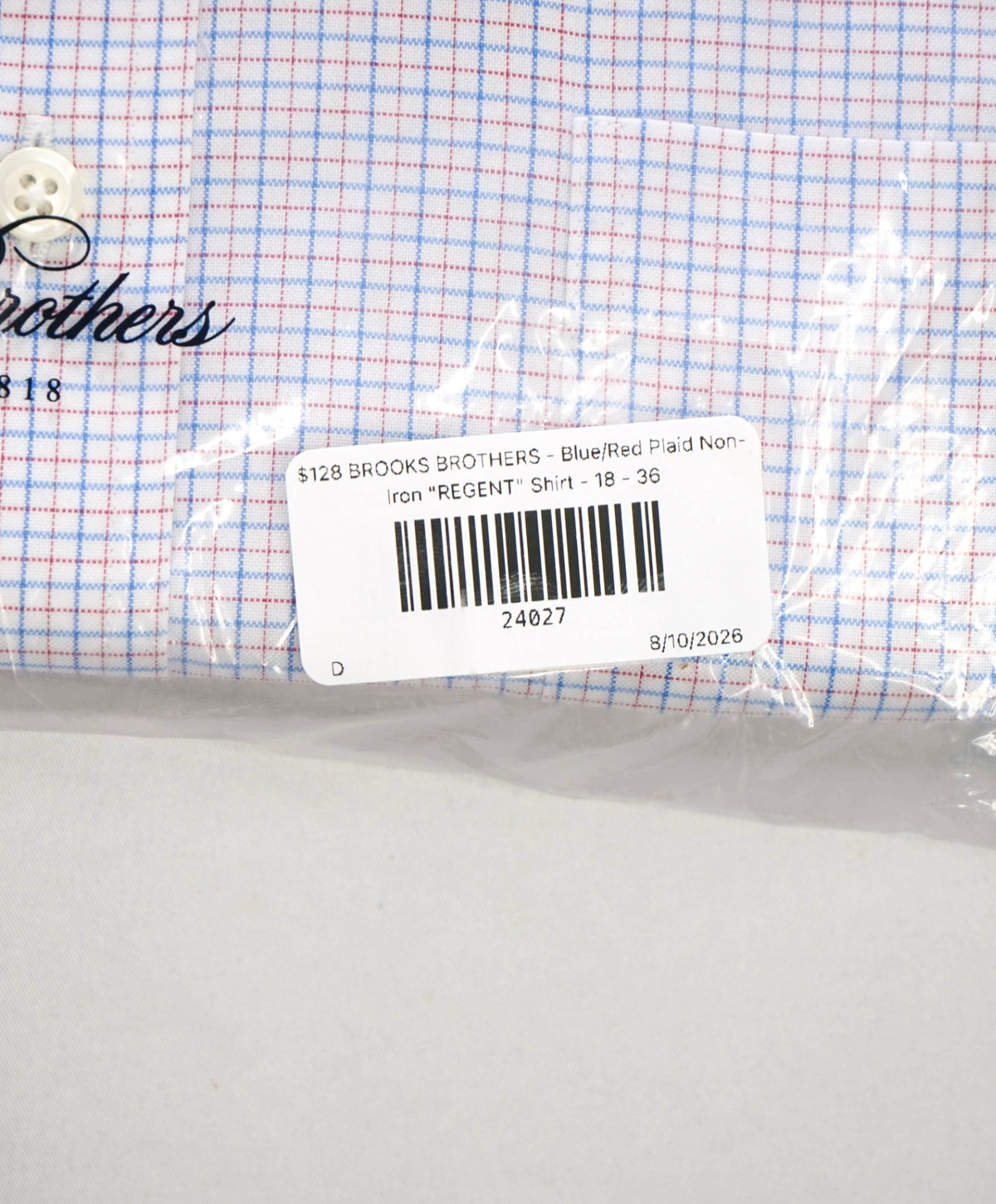 $128 BROOKS BROTHERS - Blue/Red Plaid Non-Iron "REGENT" Shirt - 18 - 36