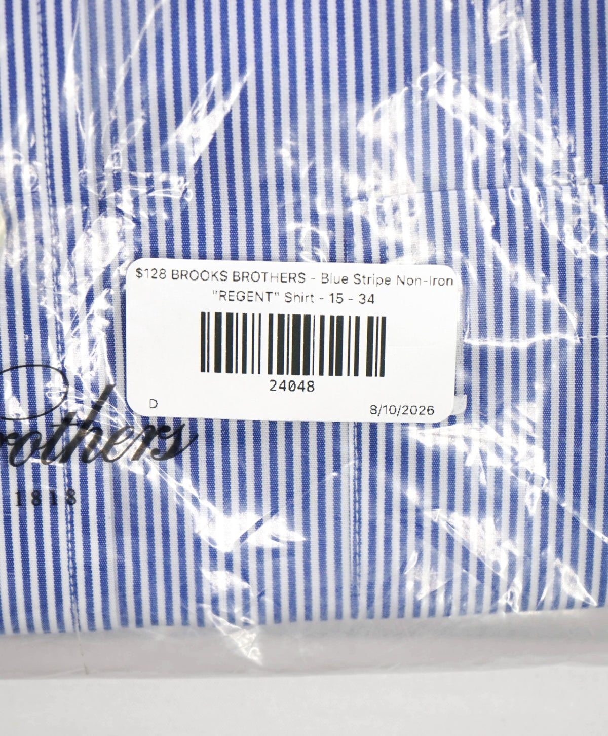 $128 BROOKS BROTHERS - Blue Stripe Non-Iron "REGENT" Shirt - 15 - 34