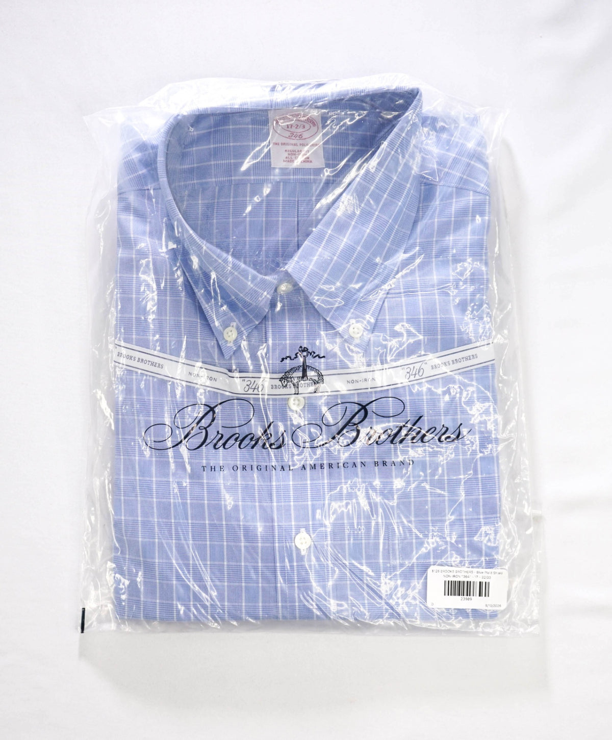 $128 BROOKS BROTHERS - Blue Plaid Shiaid NON-IRON "364" - 17 - 32/33