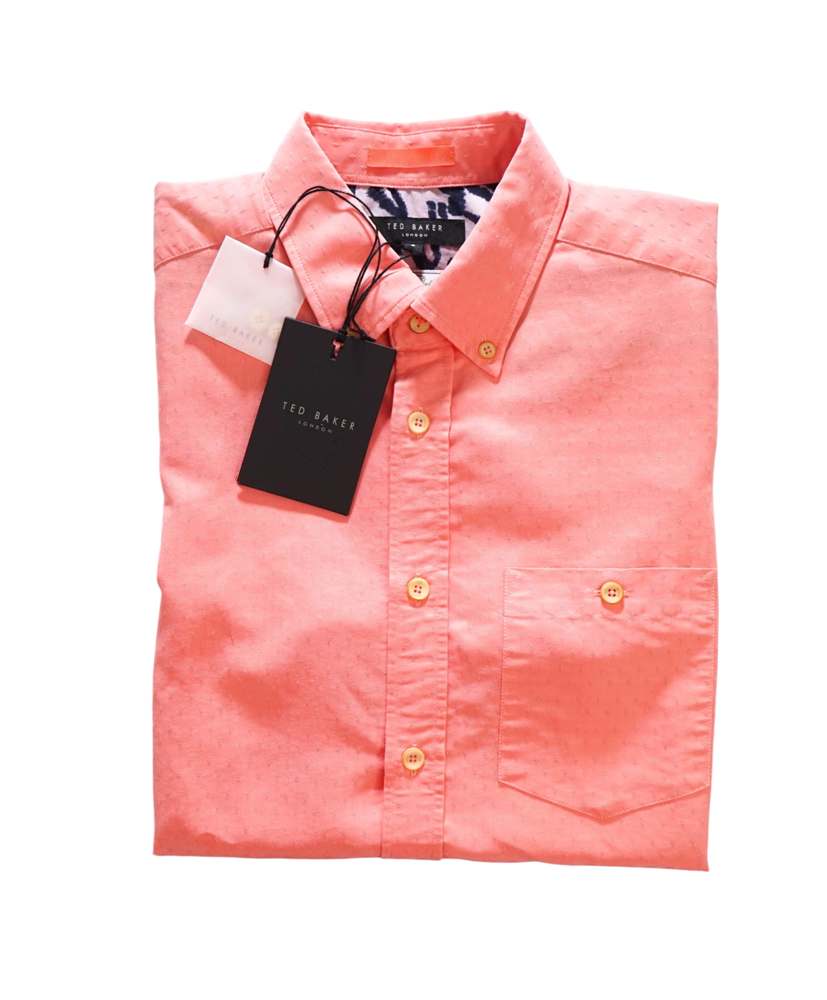 $165 TED BAKER - Salmon Pink Modal SS Dobby Shirt - S